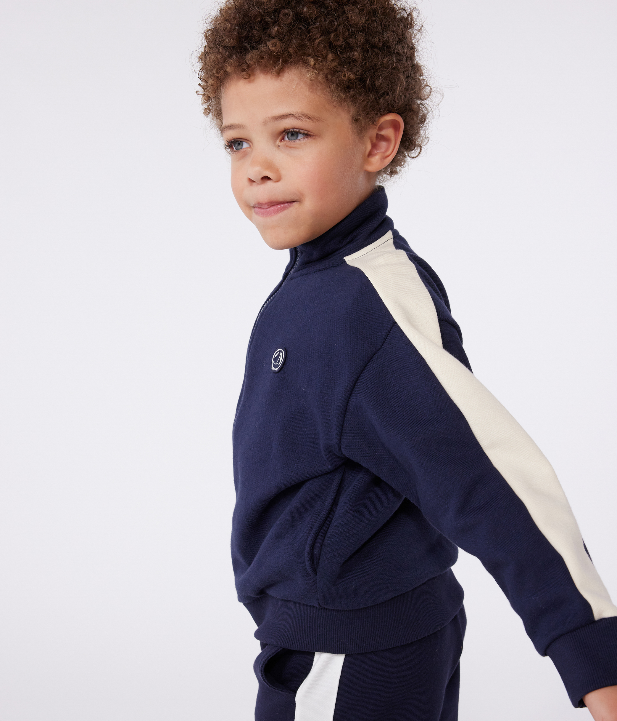 Children's zipped stand-up collar sweatshirt in plain cotton
