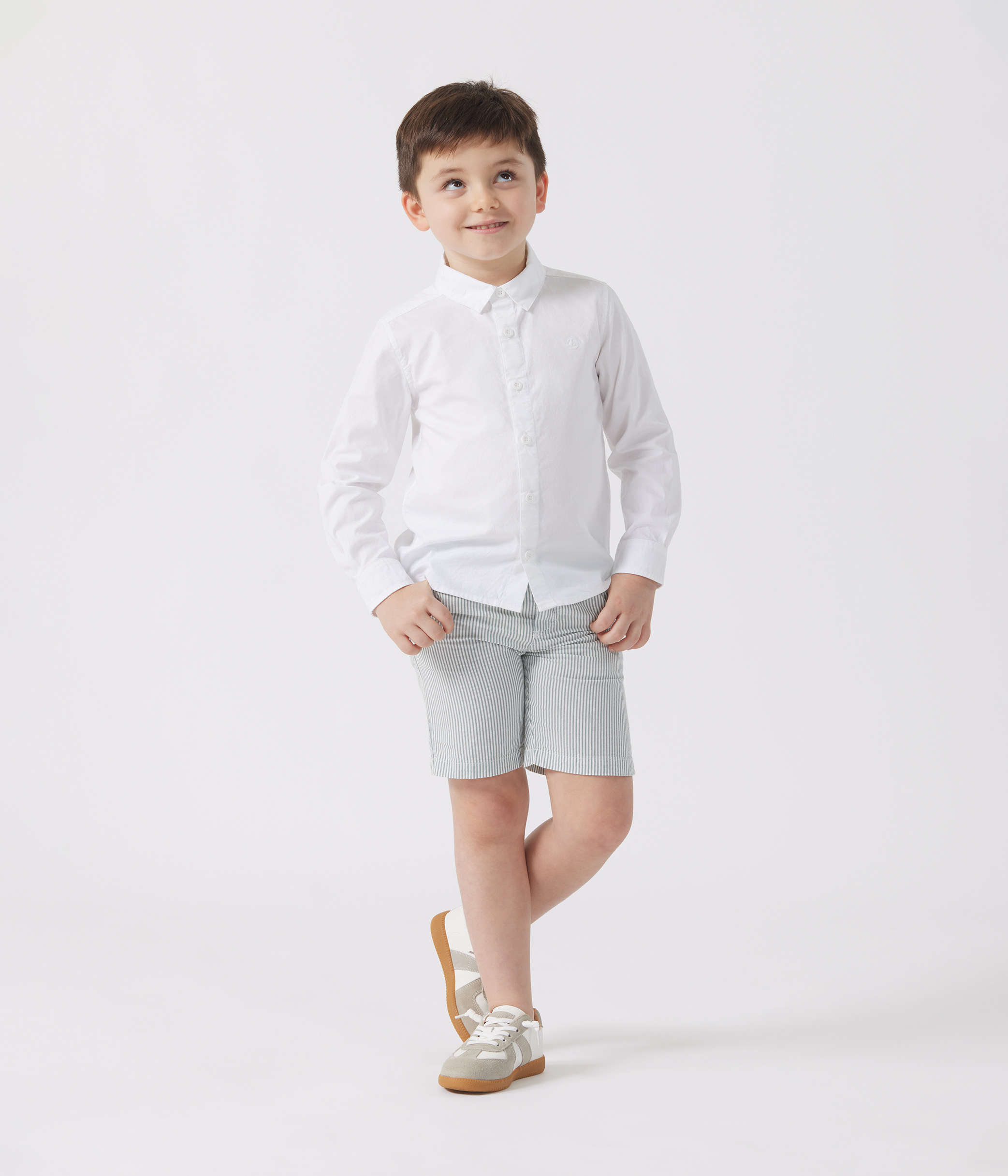 Children's plain long-sleeved cotton shirt