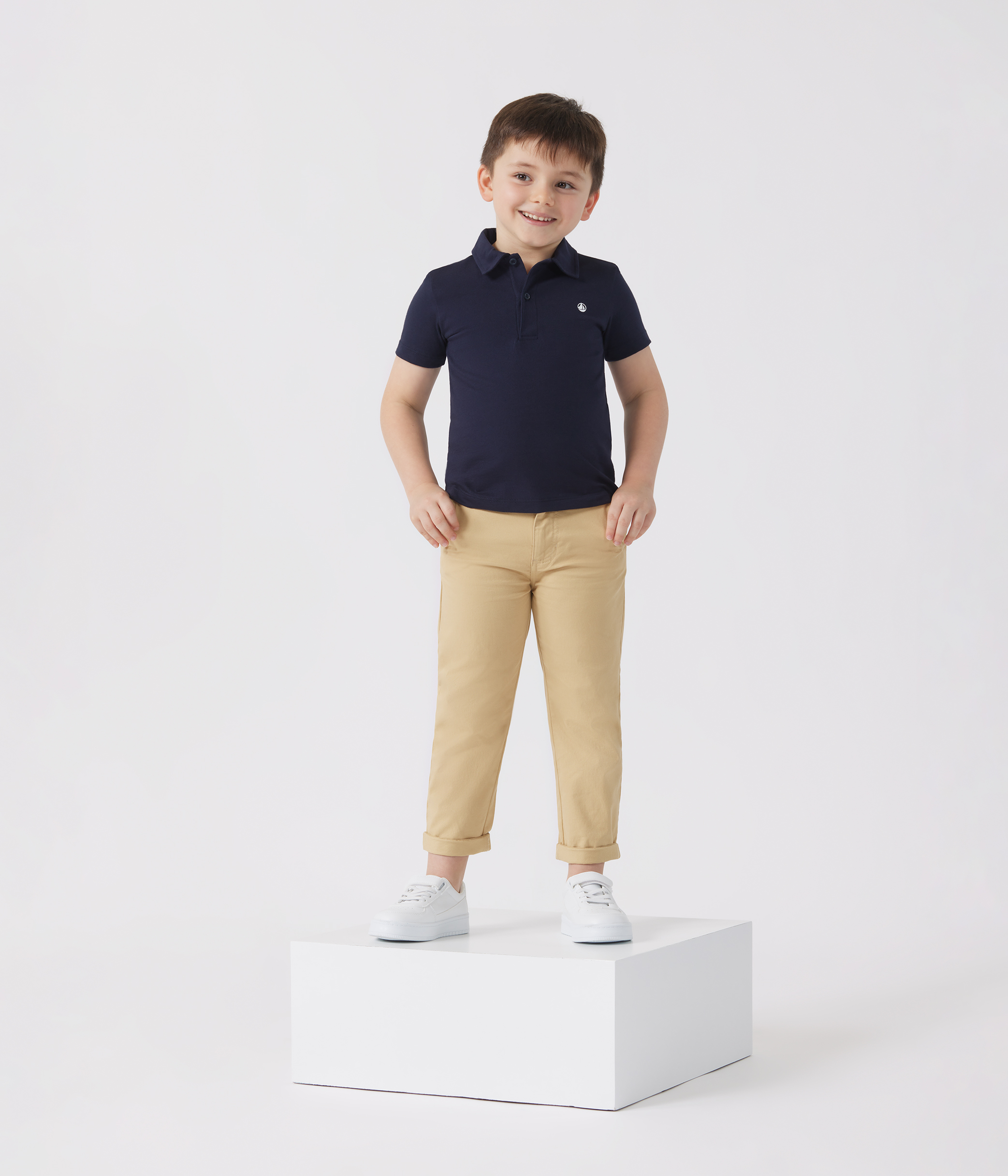 Children's plain short-sleeved cotton polo shirt