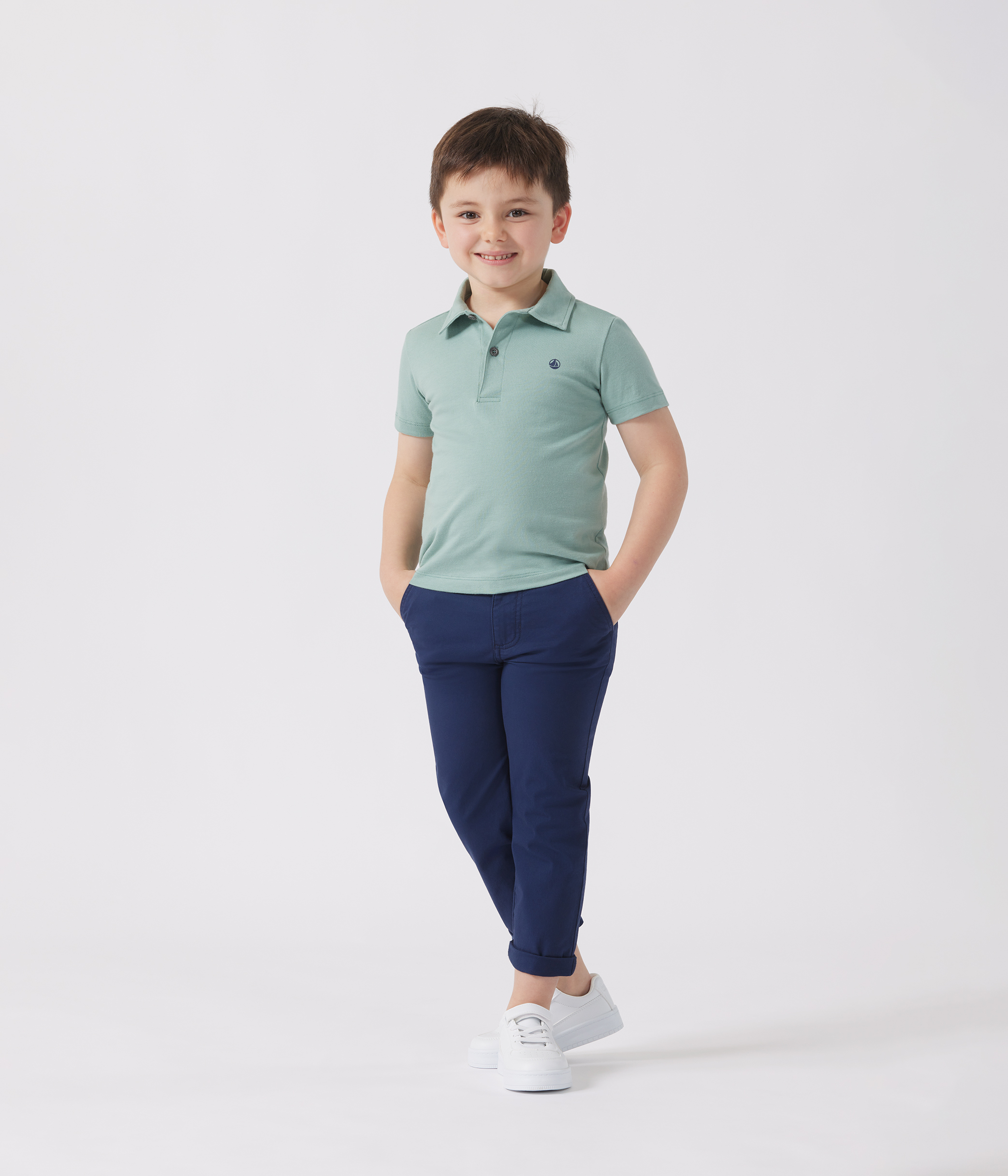 Children's plain short-sleeved cotton polo shirt
