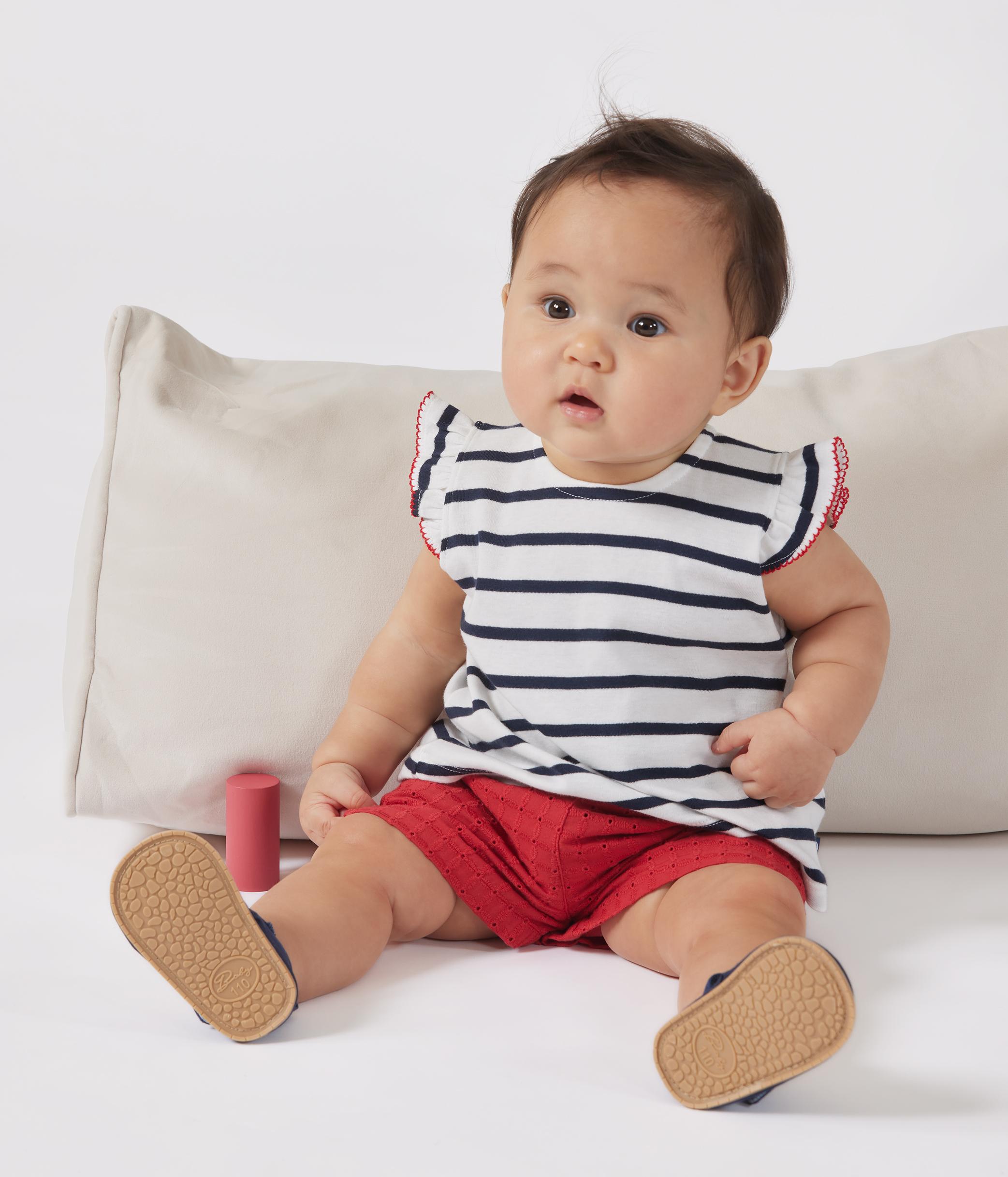 Babies' sleeveless stripy cotton blouse