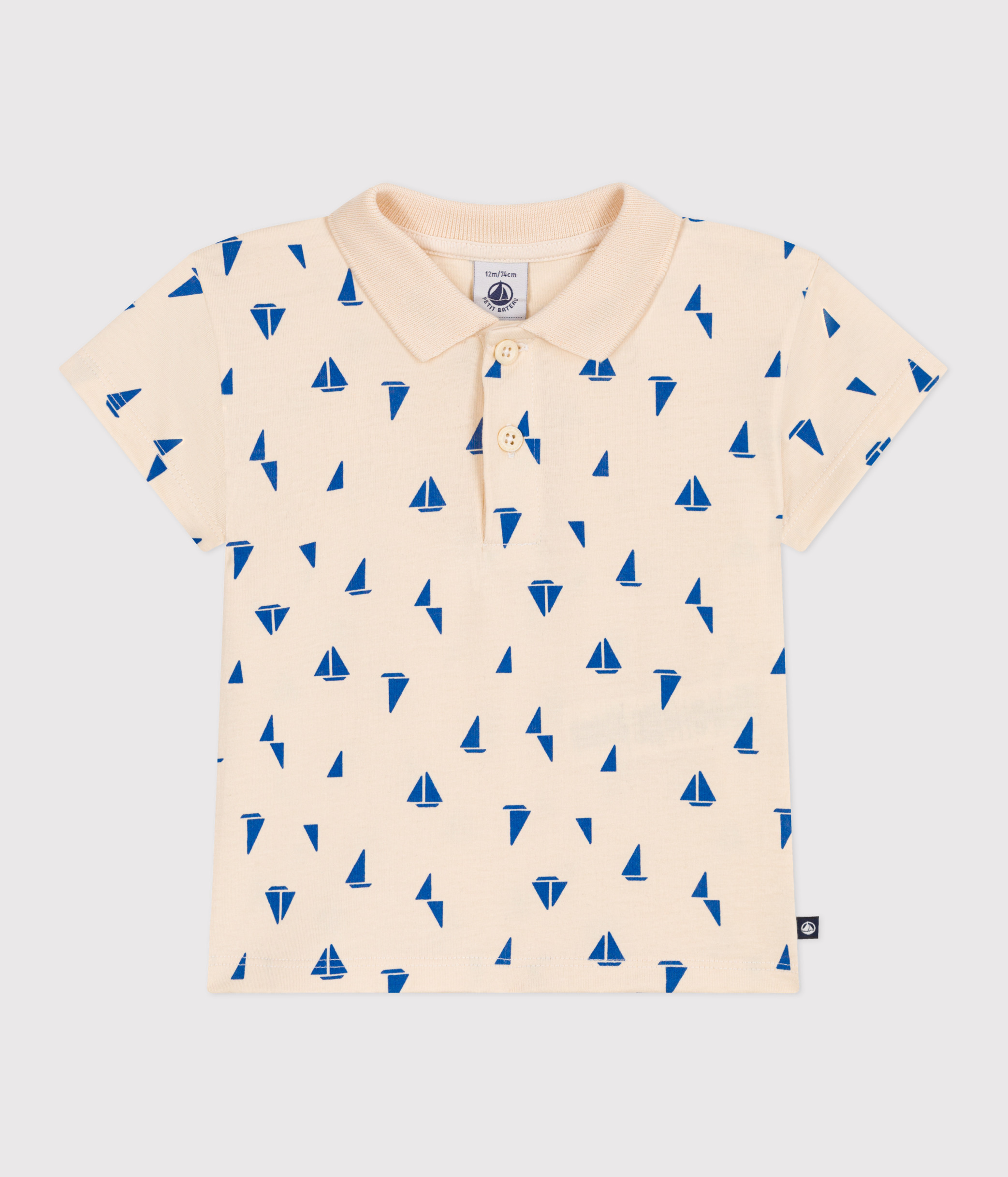 Babies' short-sleeved cotton polo shirt printed with little boats