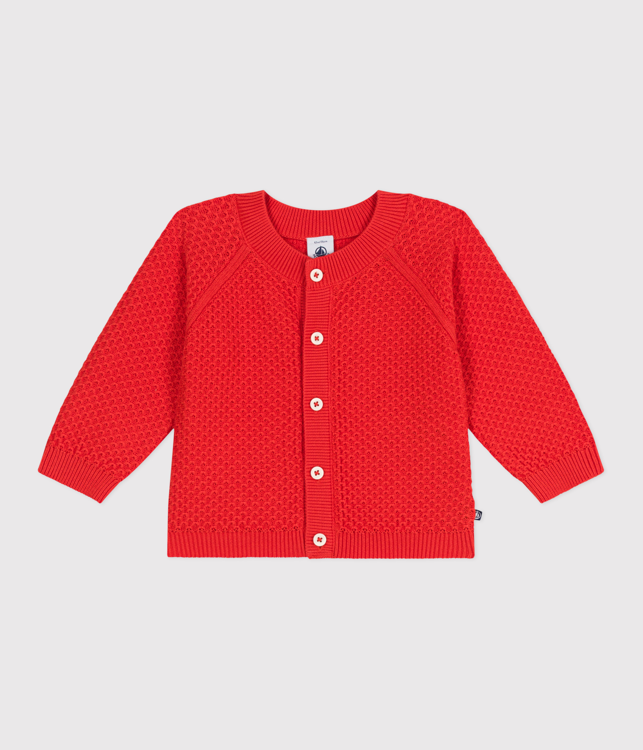 Babies' cotton cardigan in a decorative stitch