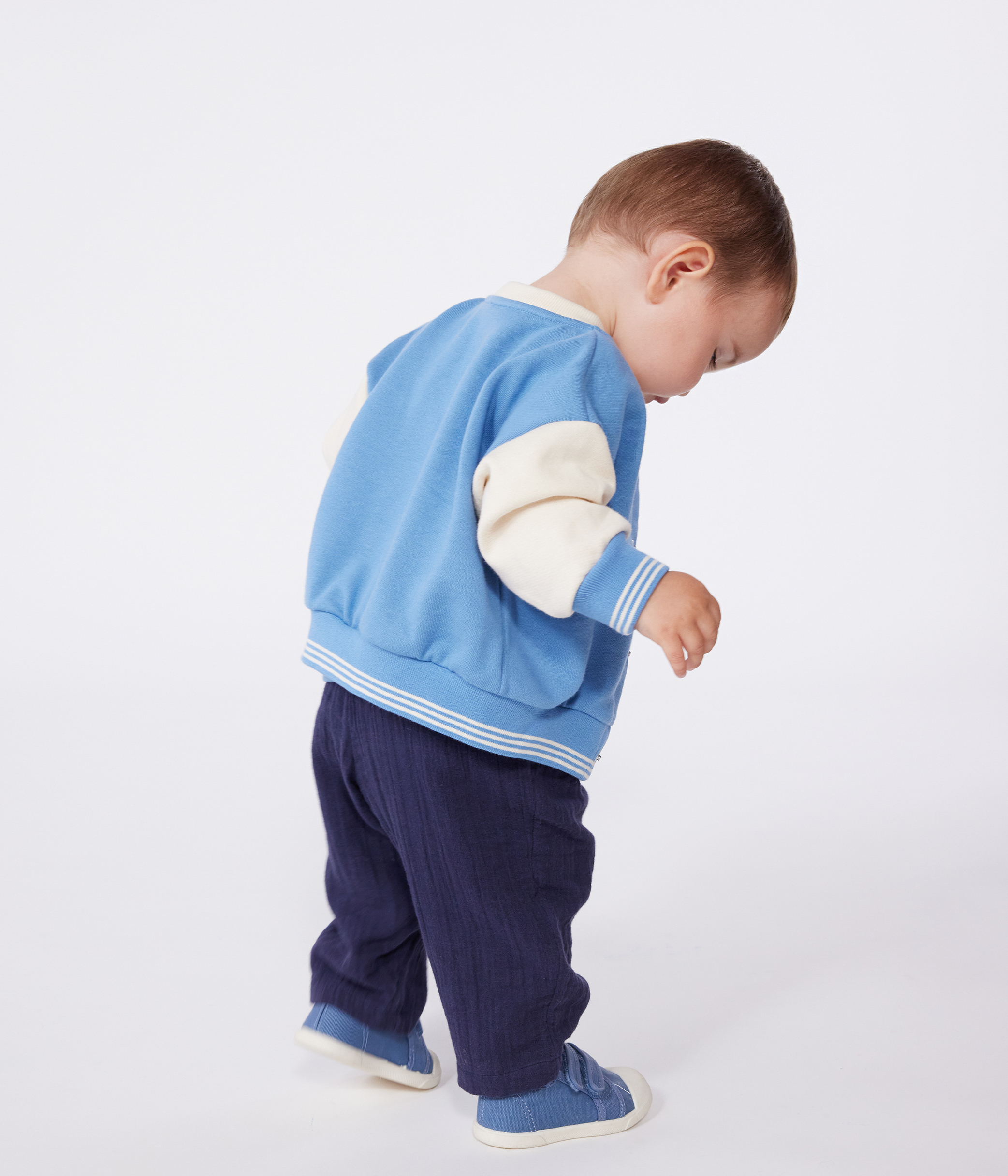 Babies' varsity-style jacket in colourblock cotton