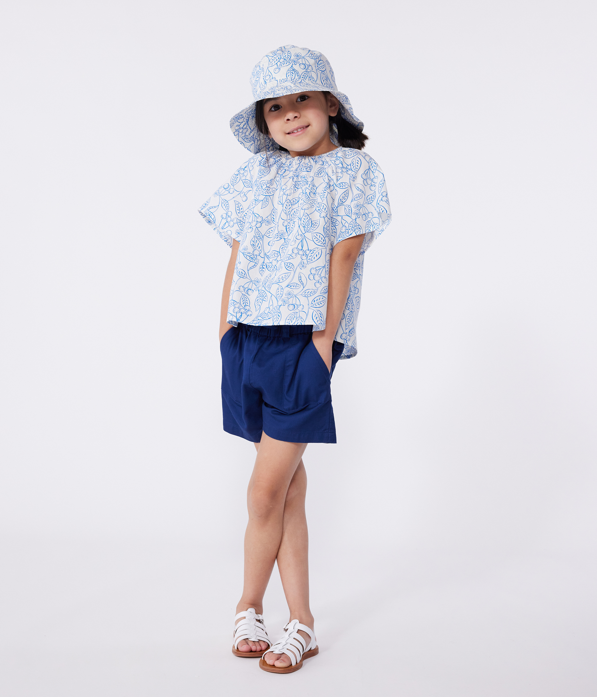 Children's short-sleeved cherry print cotton blouse