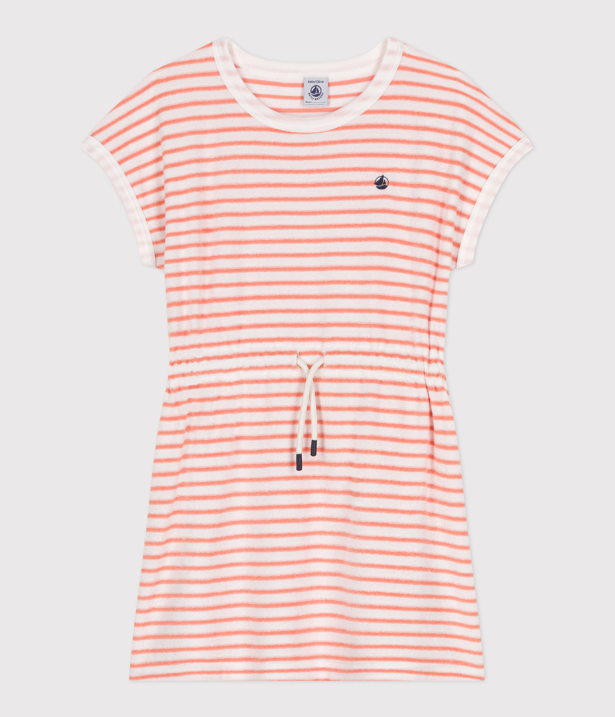 Children's short-sleeved stripy cotton towelling dress