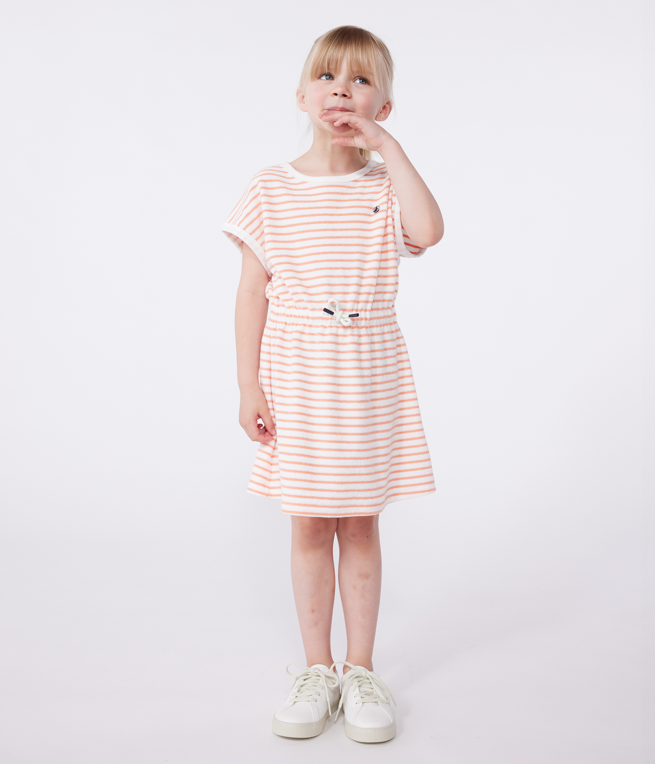 Children's short-sleeved stripy cotton towelling dress