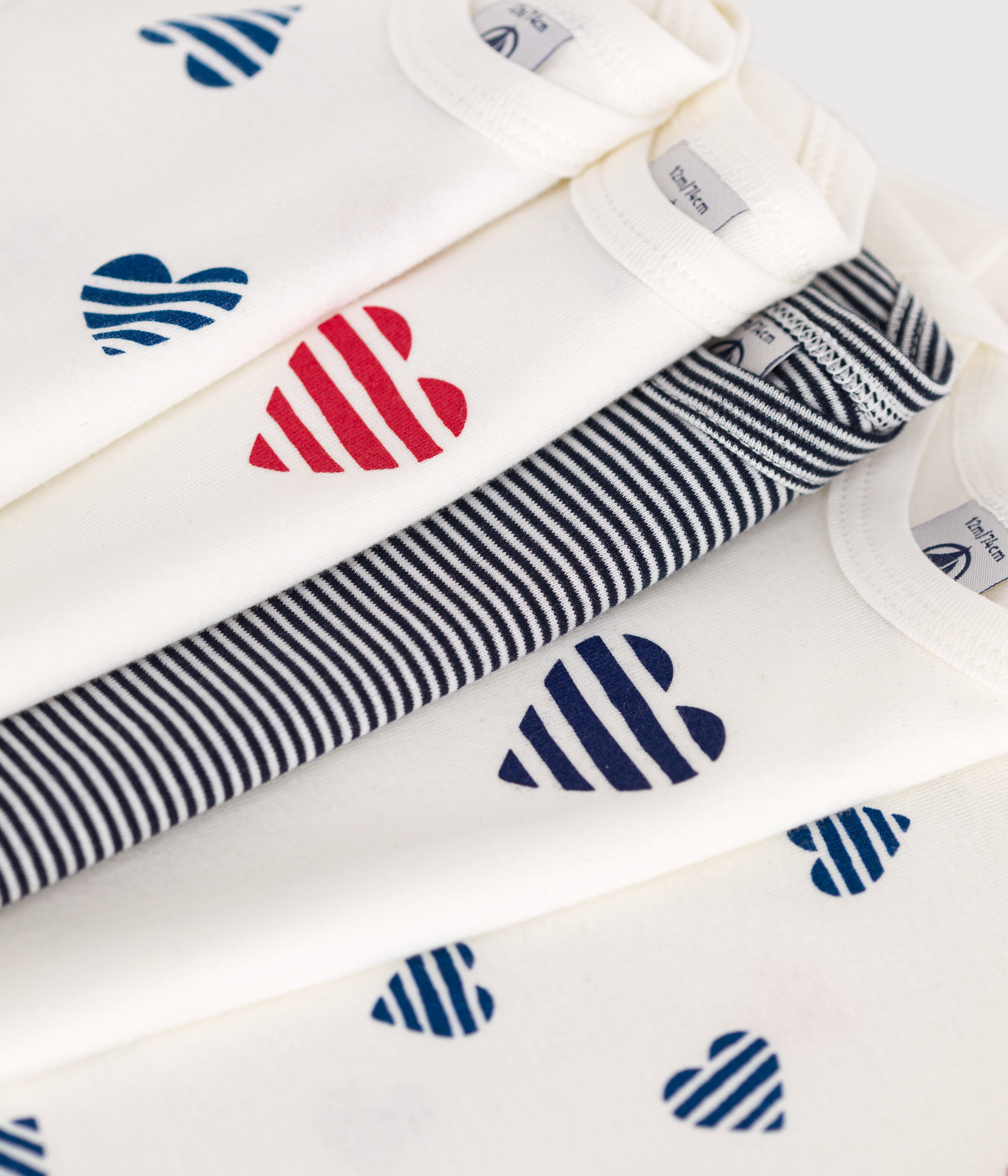 Set of 5 baby cotton short-sleeved bodysuits with striped hearts