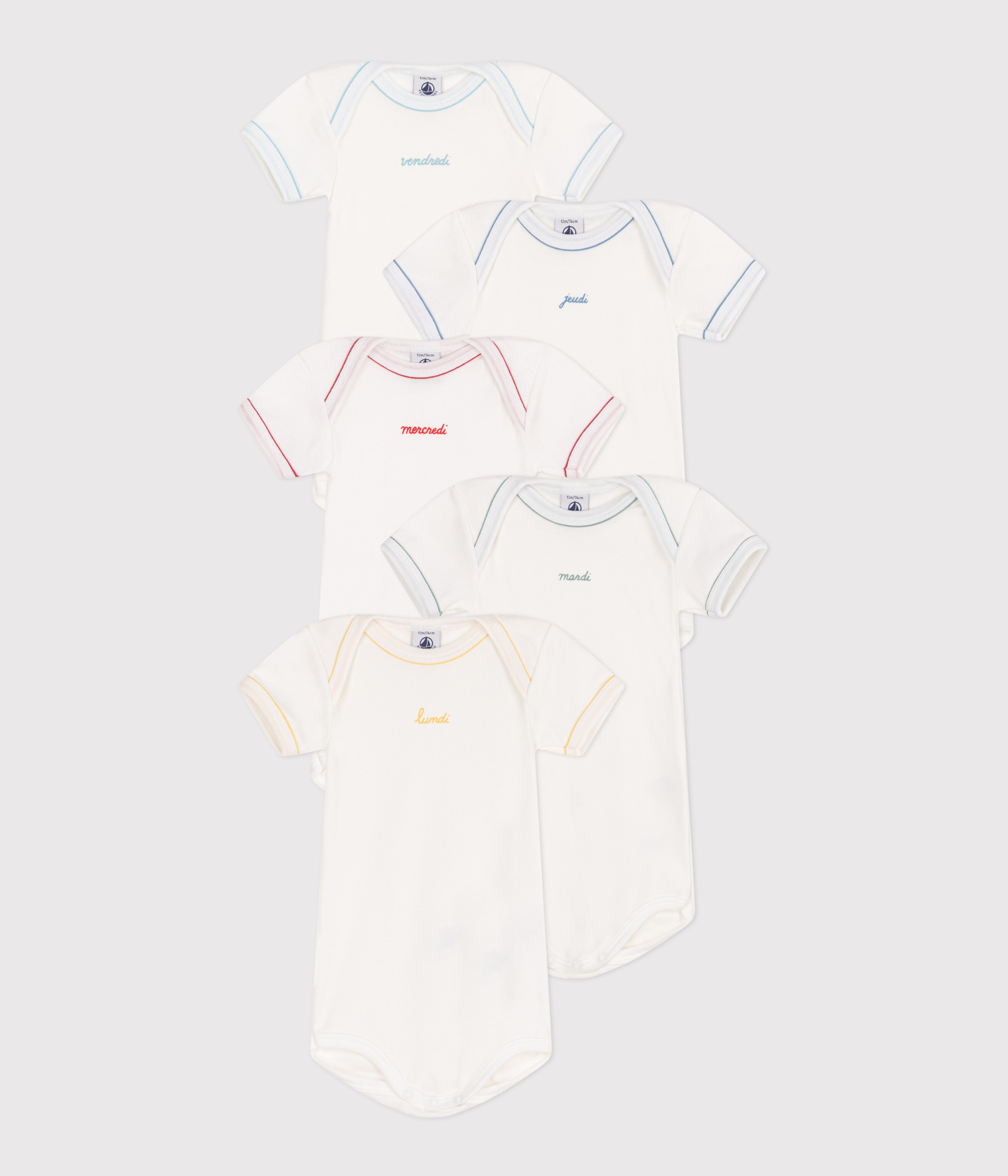 Set of 5 baby cotton short-sleeved bodysuits with days of the week