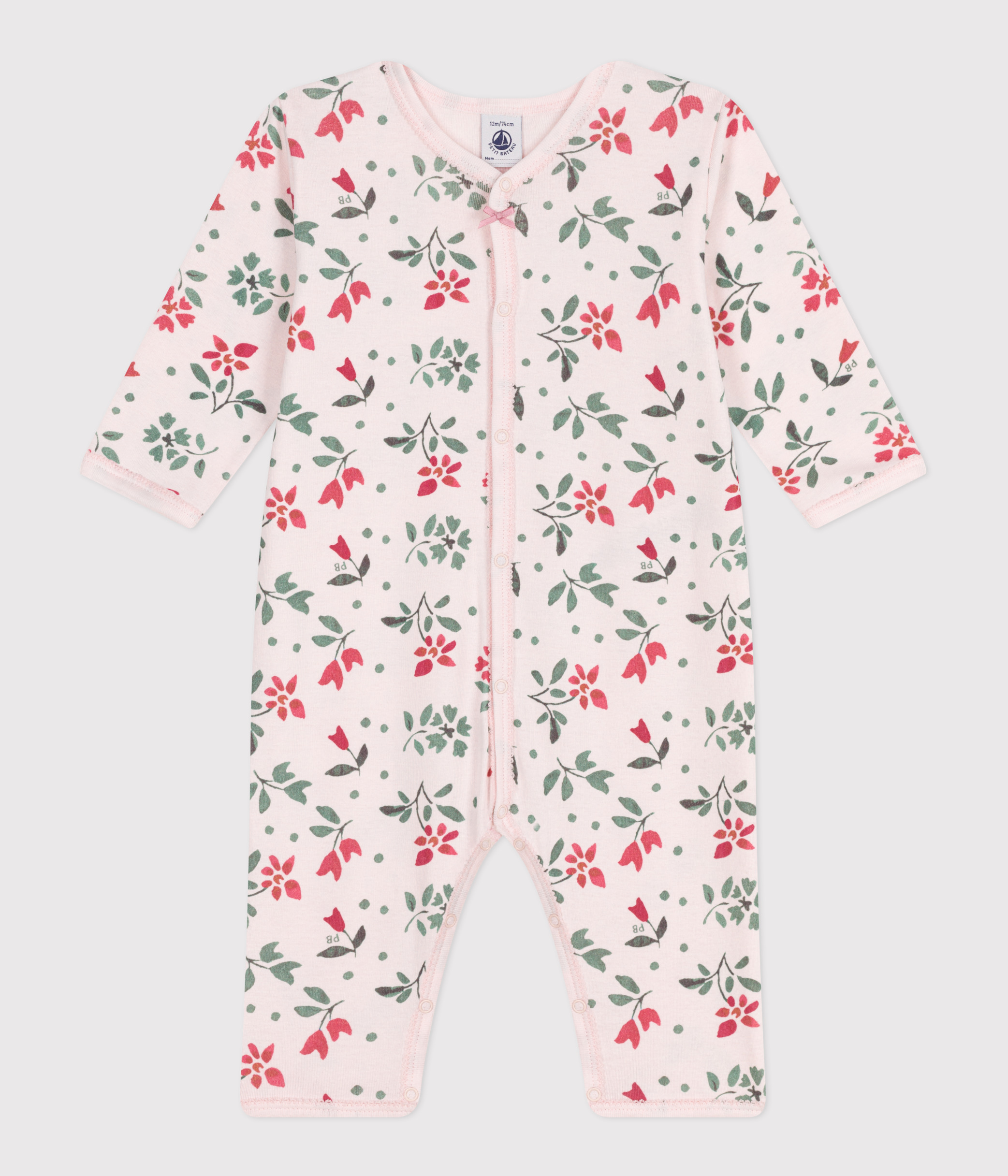 Baby footless cotton pyjamas with floral print
