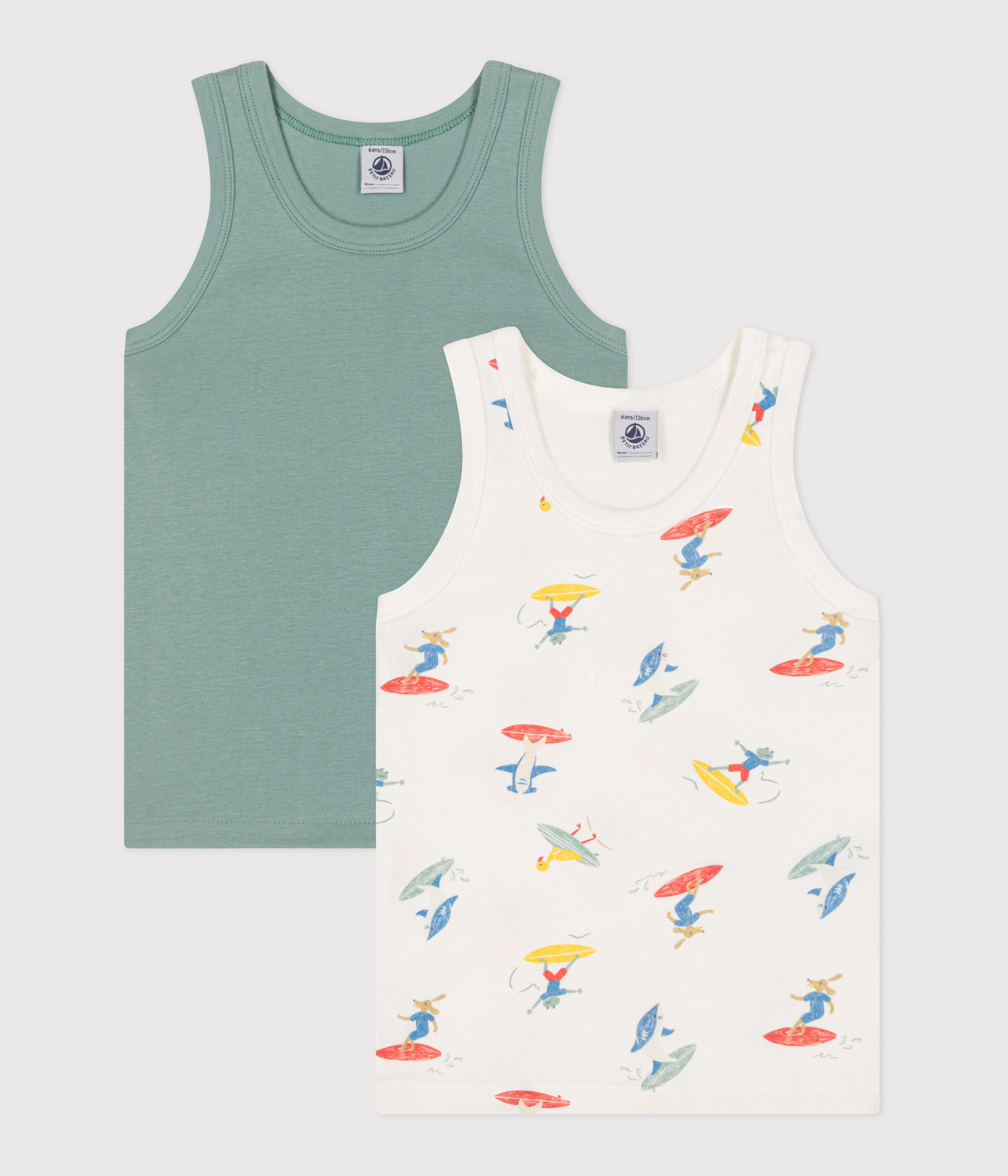 Children's cotton surfer print tank tops - 2-pack