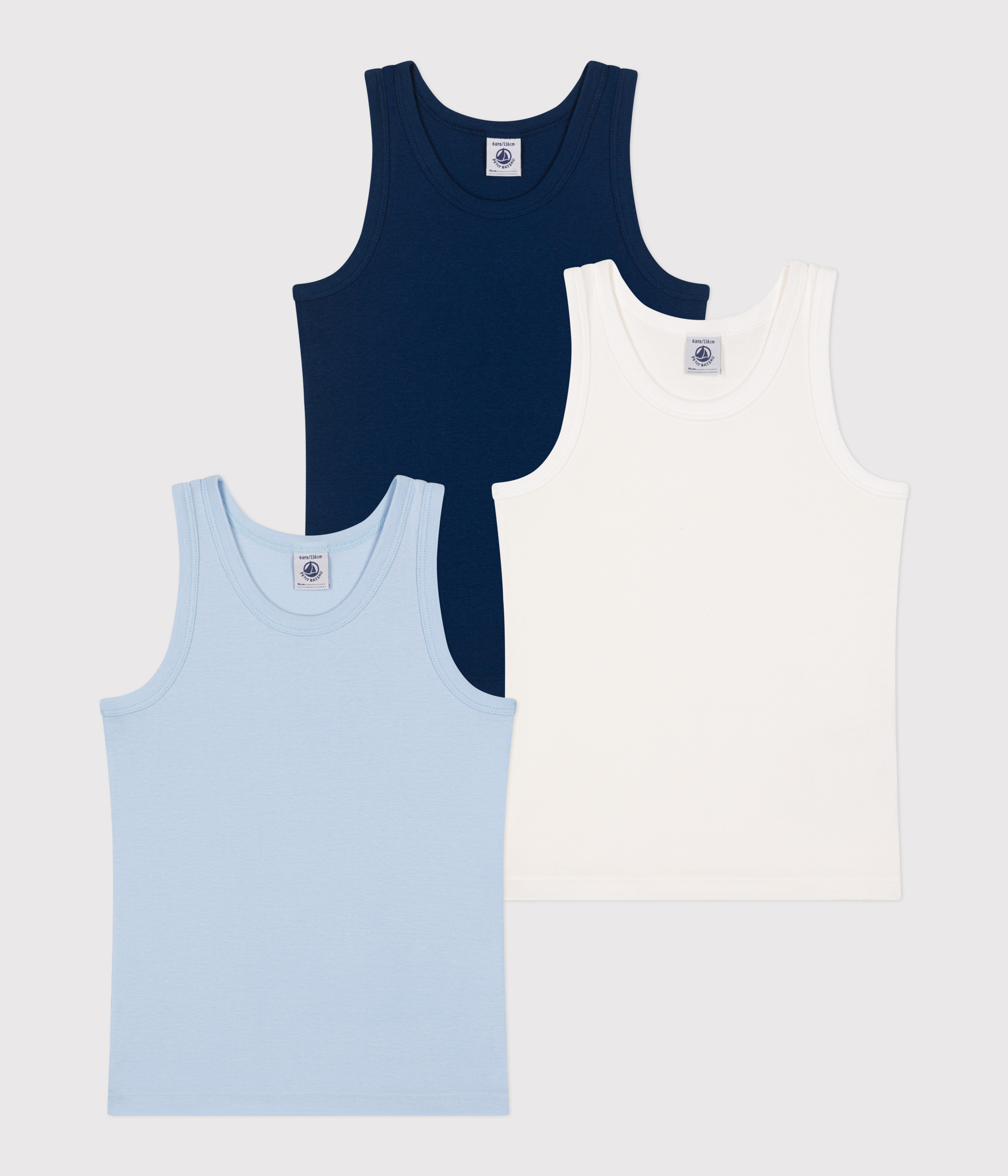 Set of 3 plain cotton tank tops for children