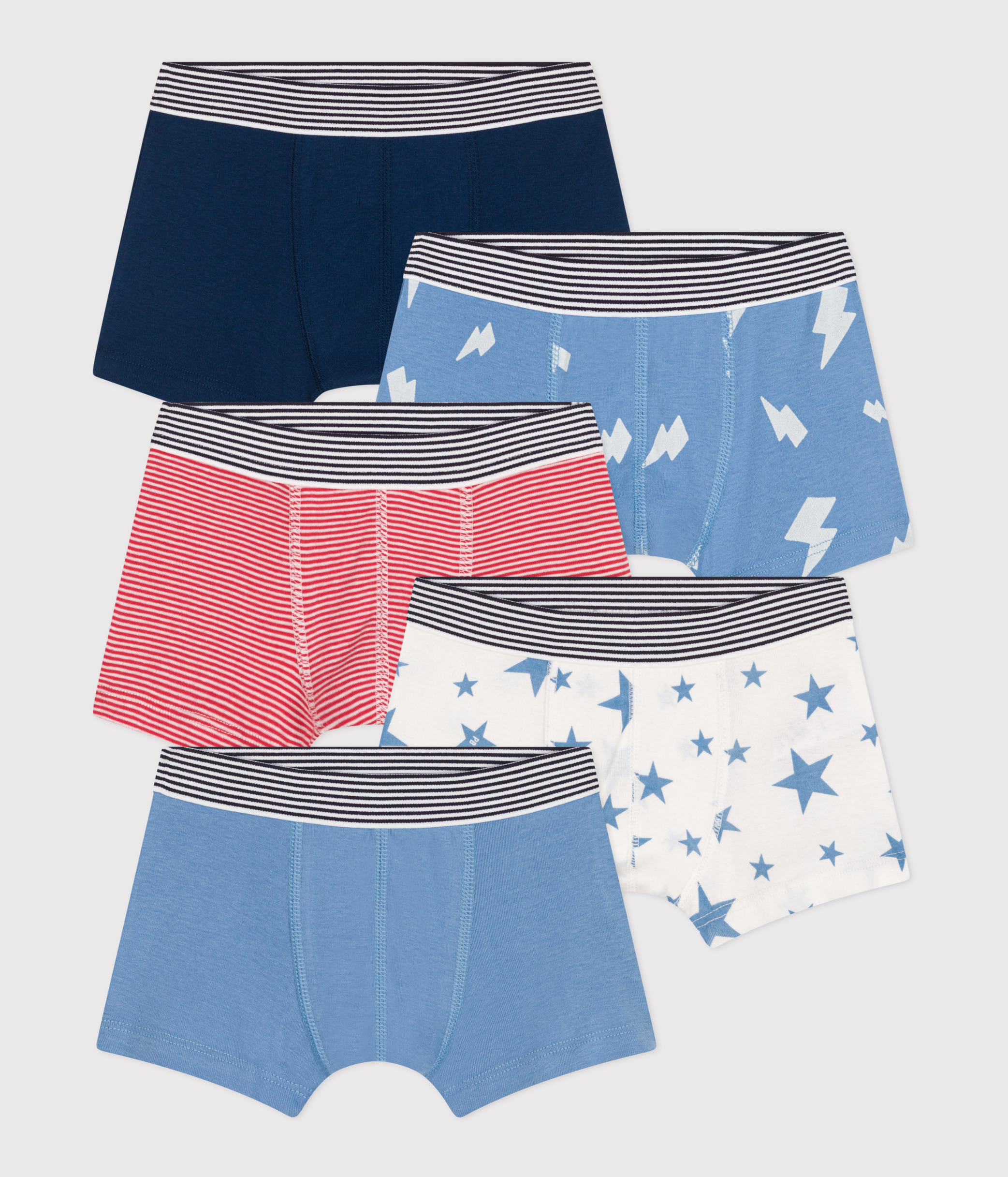 Set of 5 printed cotton boxers for children