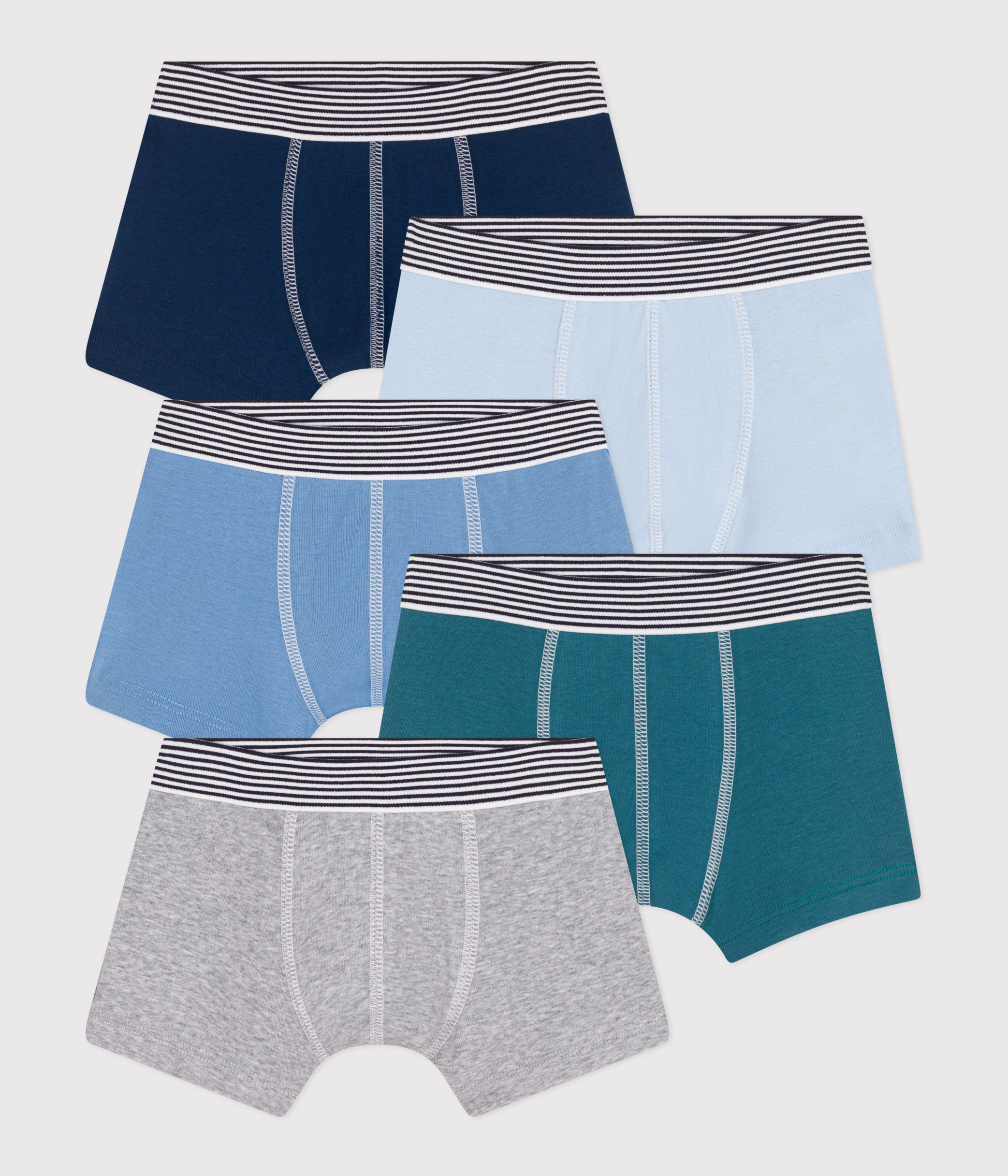 Set of 5 plain cotton boxers for children
