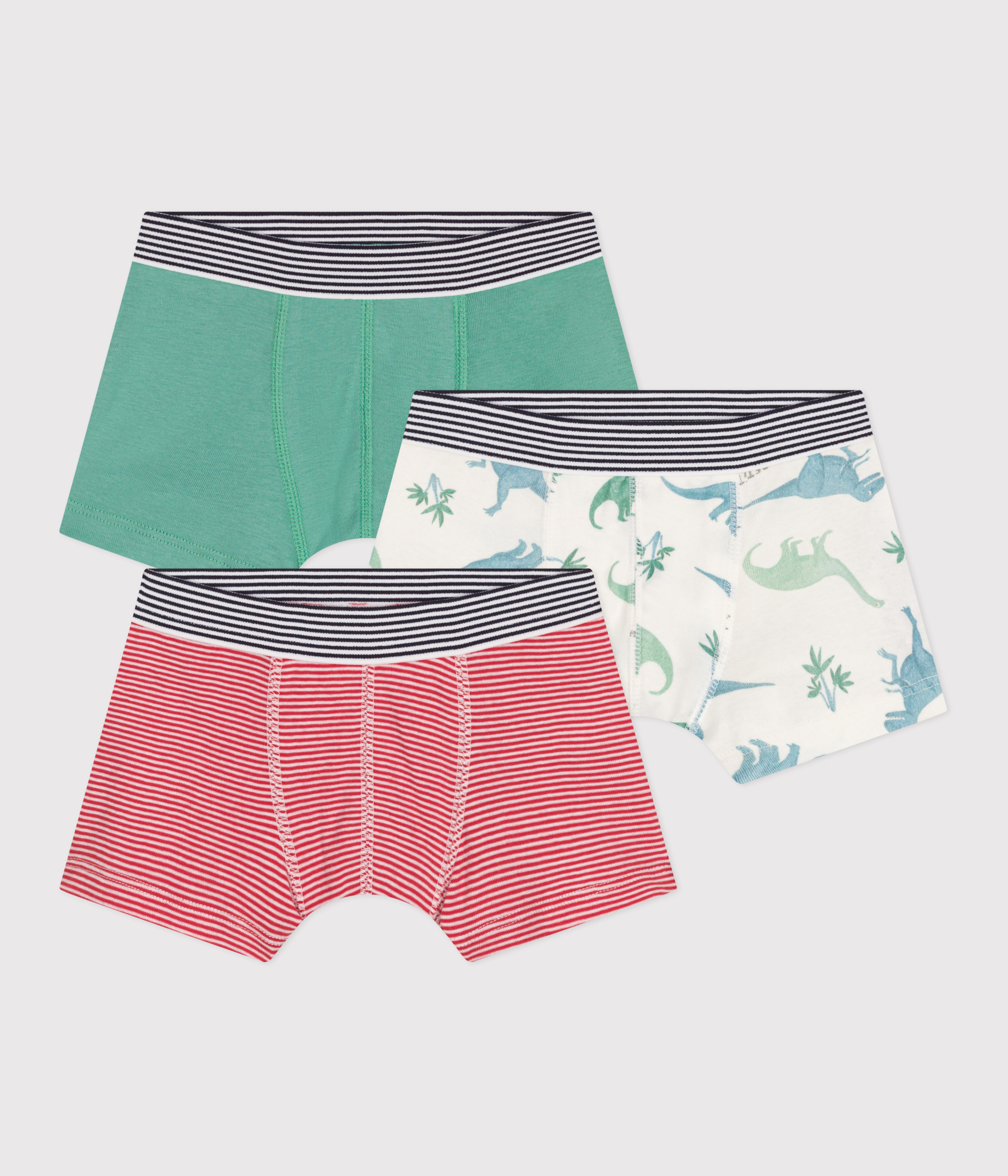 Set of 3 printed cotton boxers with dinosaurs