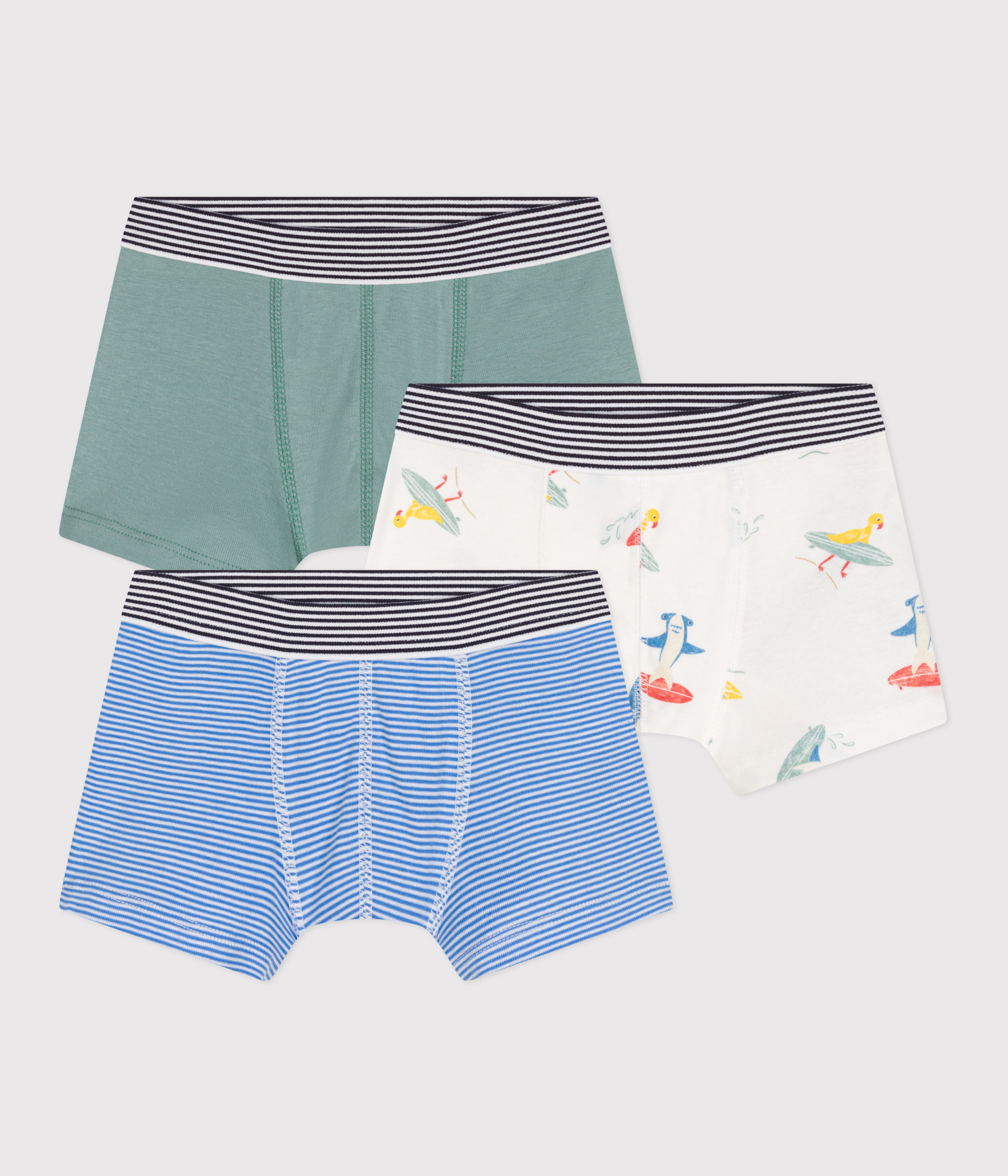 Set of 3 printed cotton boxers with surfers