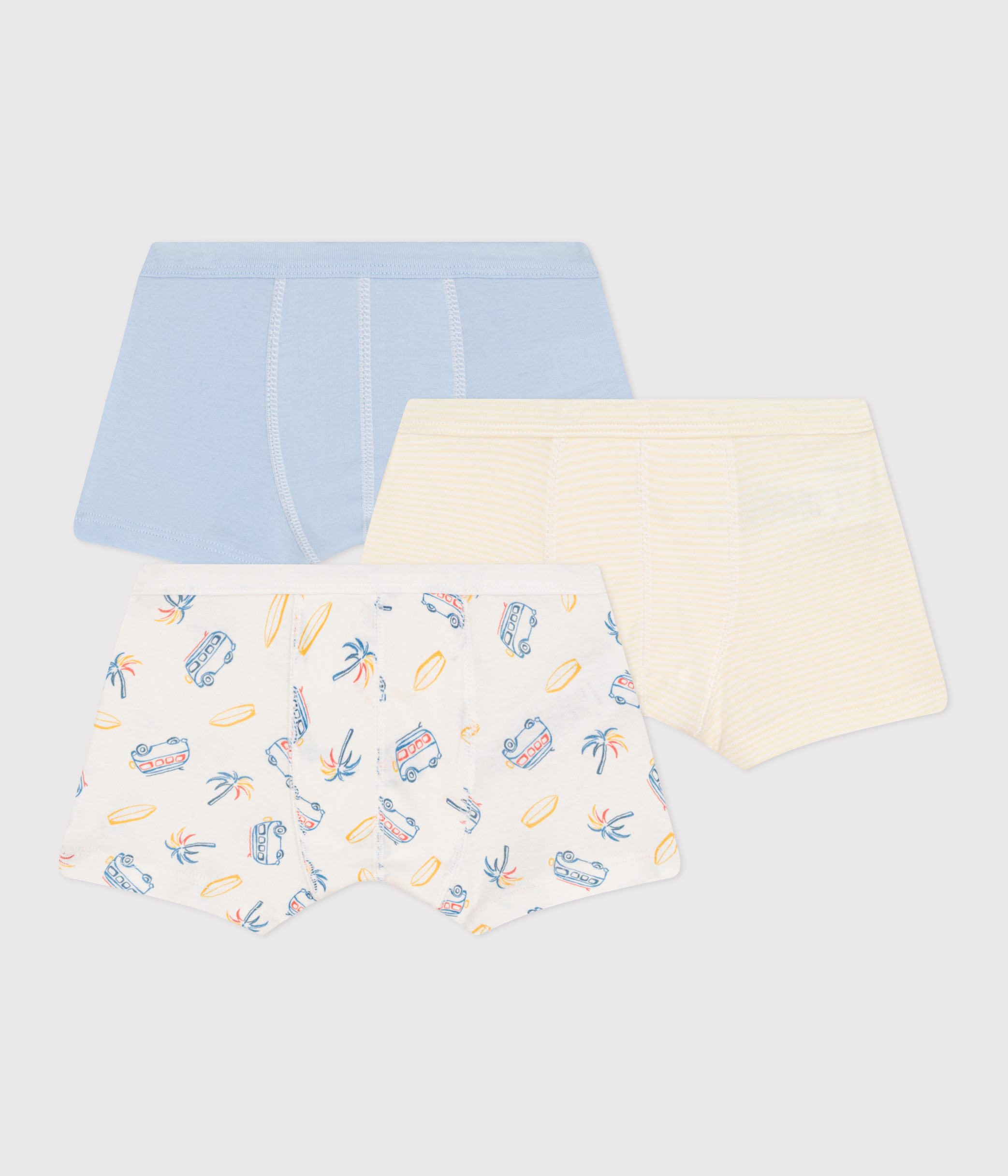 Set of 3 children's cotton boxers with printed vans and covered waistband