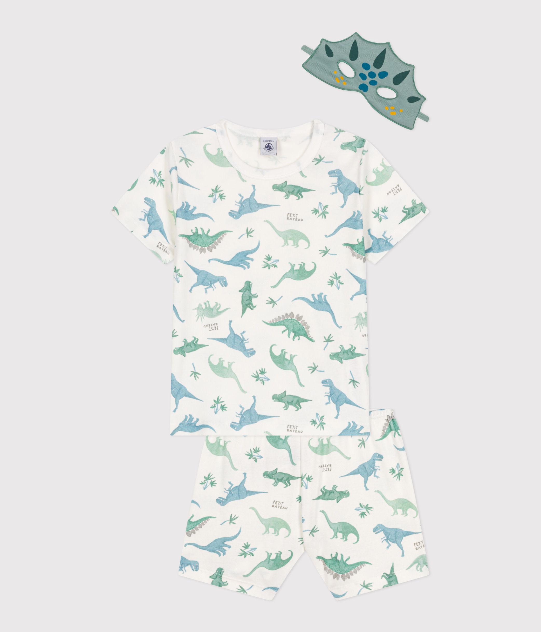 Child's cotton short costume pajamas with dinosaur print