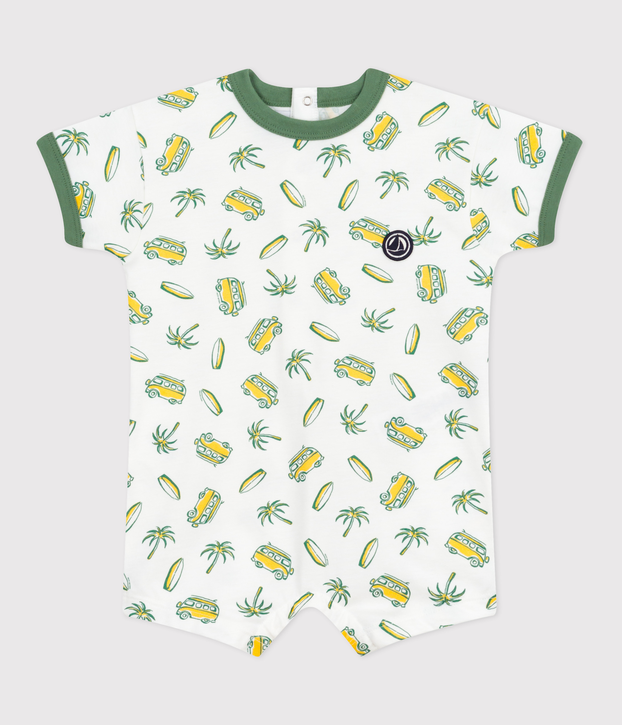 Babies' short-sleeved surf print cotton playsuit