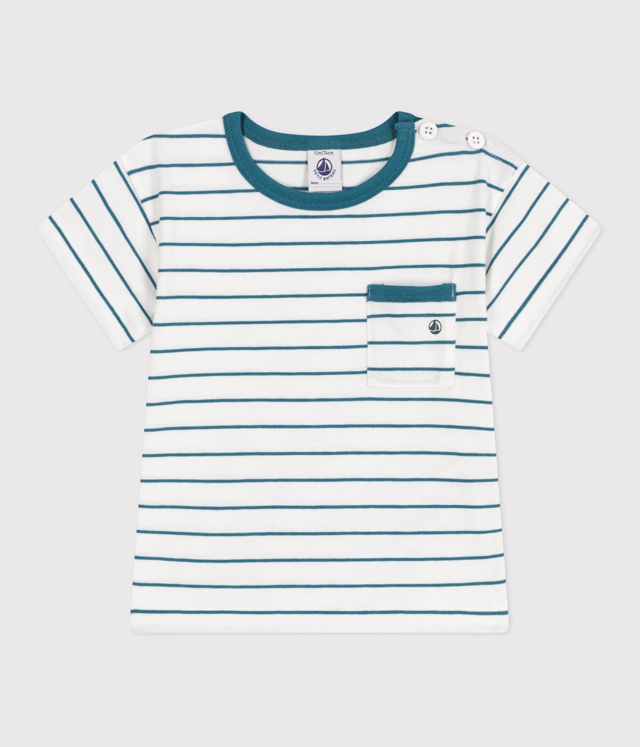 Babies' short-sleeved stripy cotton T-shirt