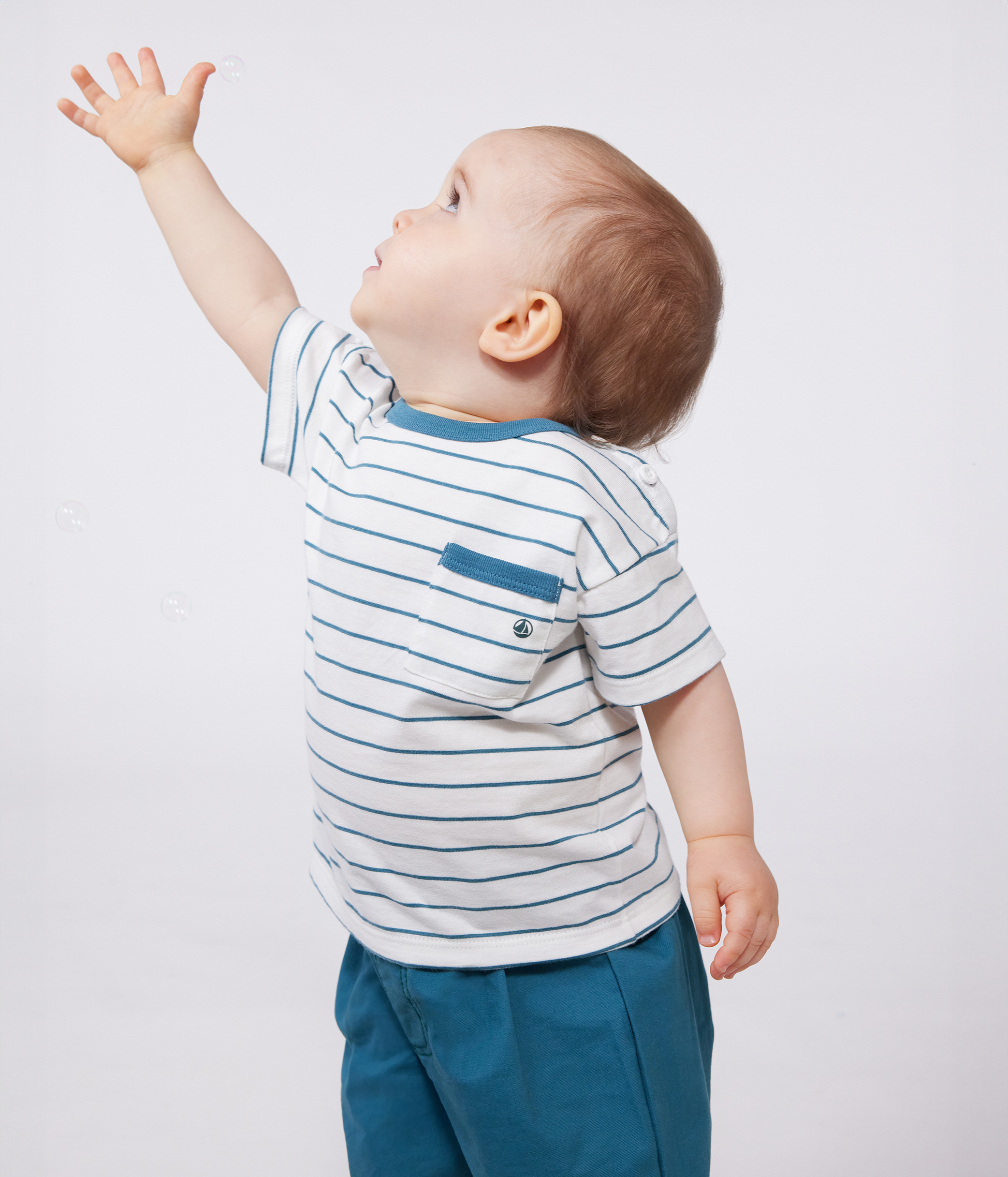 Babies' short-sleeved stripy cotton T-shirt