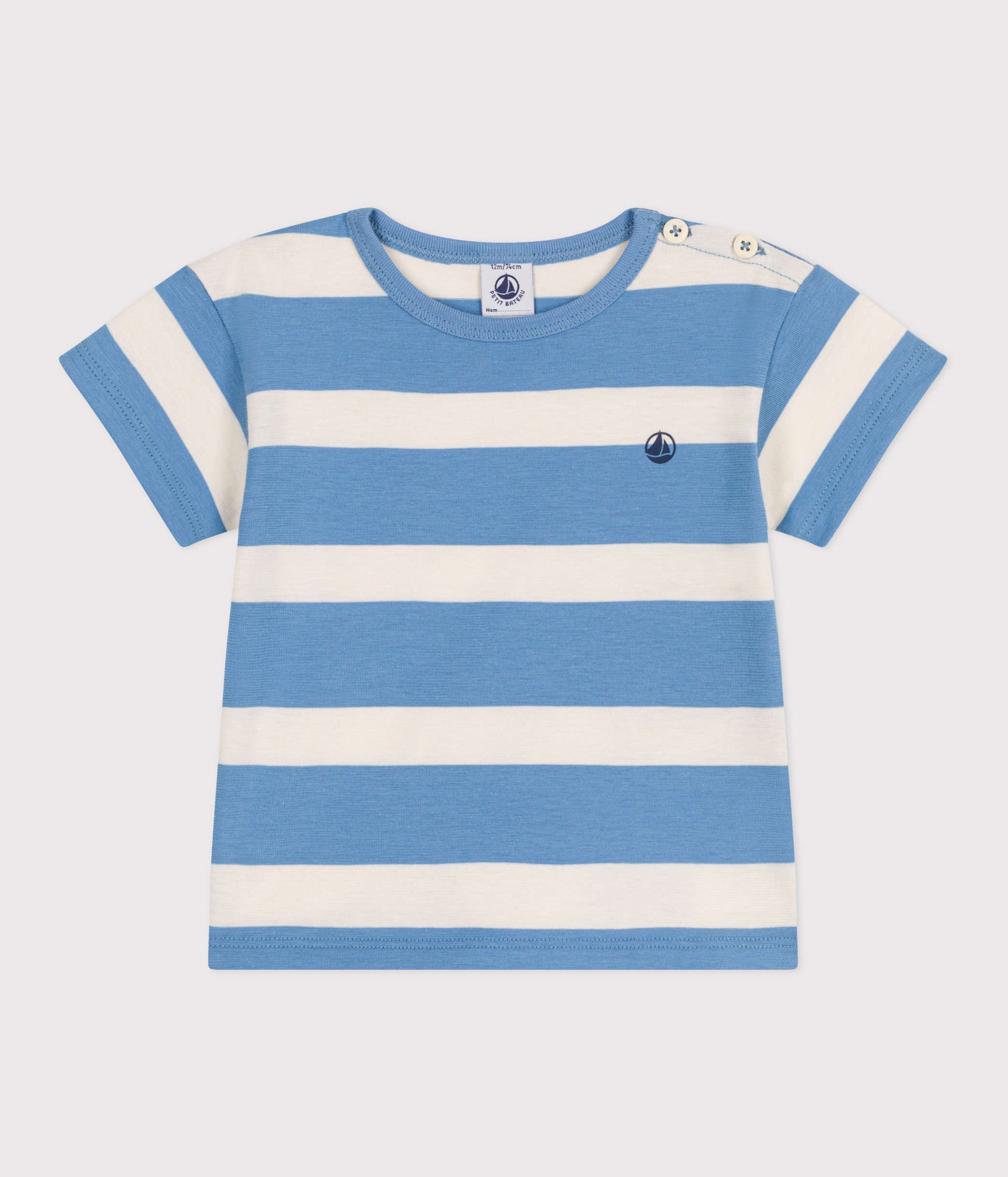 Babies' short-sleeved stripy cotton T-shirt