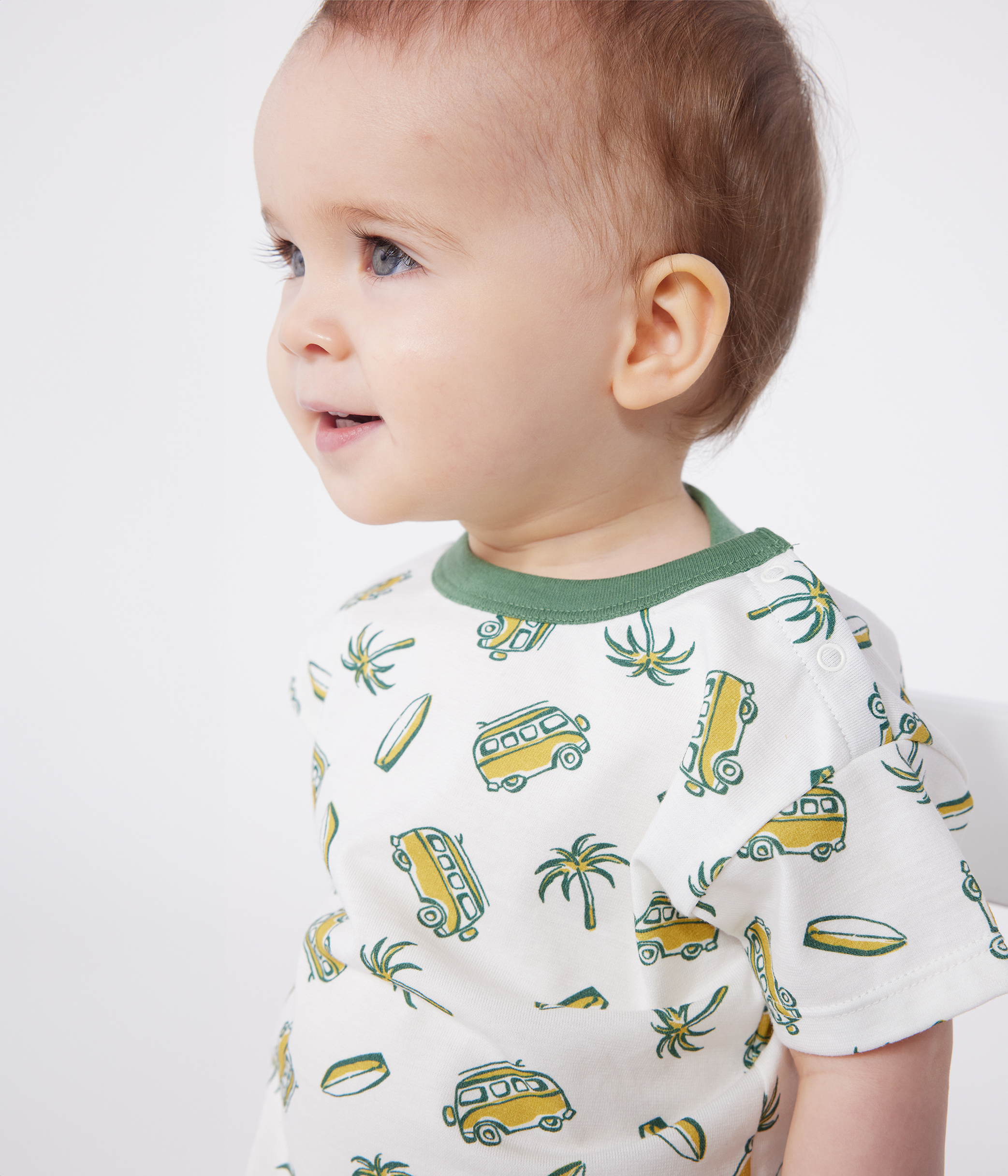 Babies' short-sleeved boat print cotton T-shirt