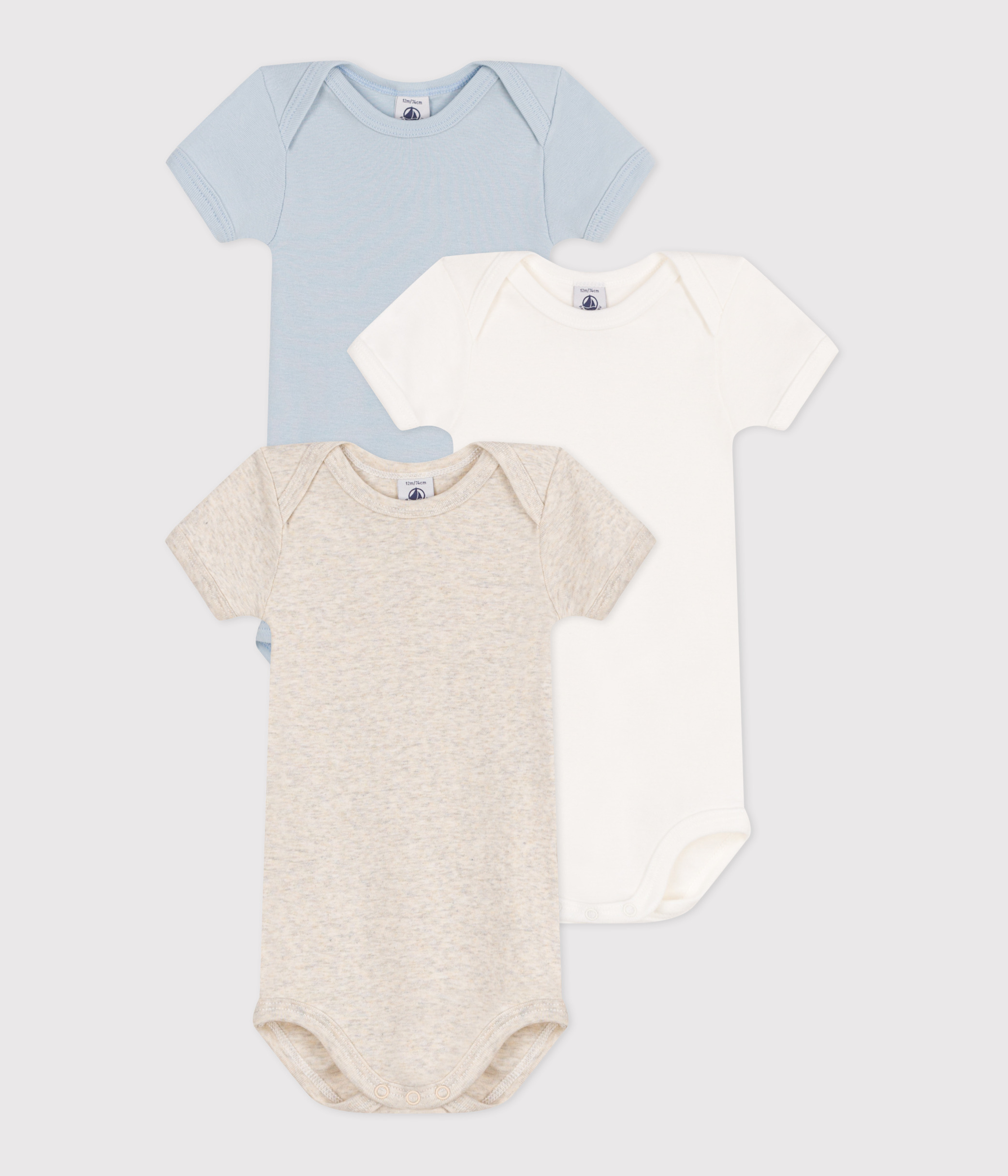 Babies' Plain Short-Sleeved Cotton Bodysuits - 3-Pack