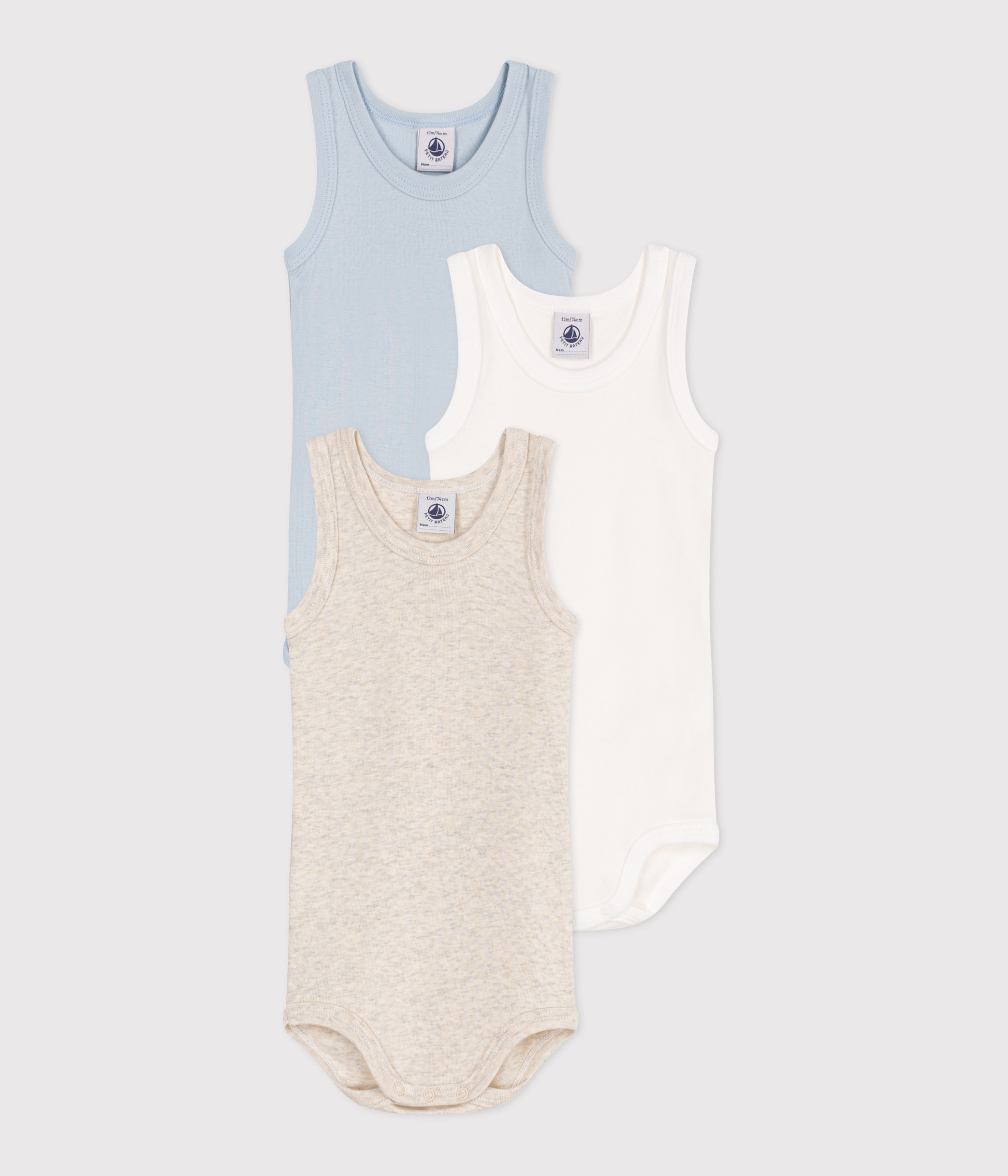 Babies' sleeveless plain cotton bodysuits - 3-Pack