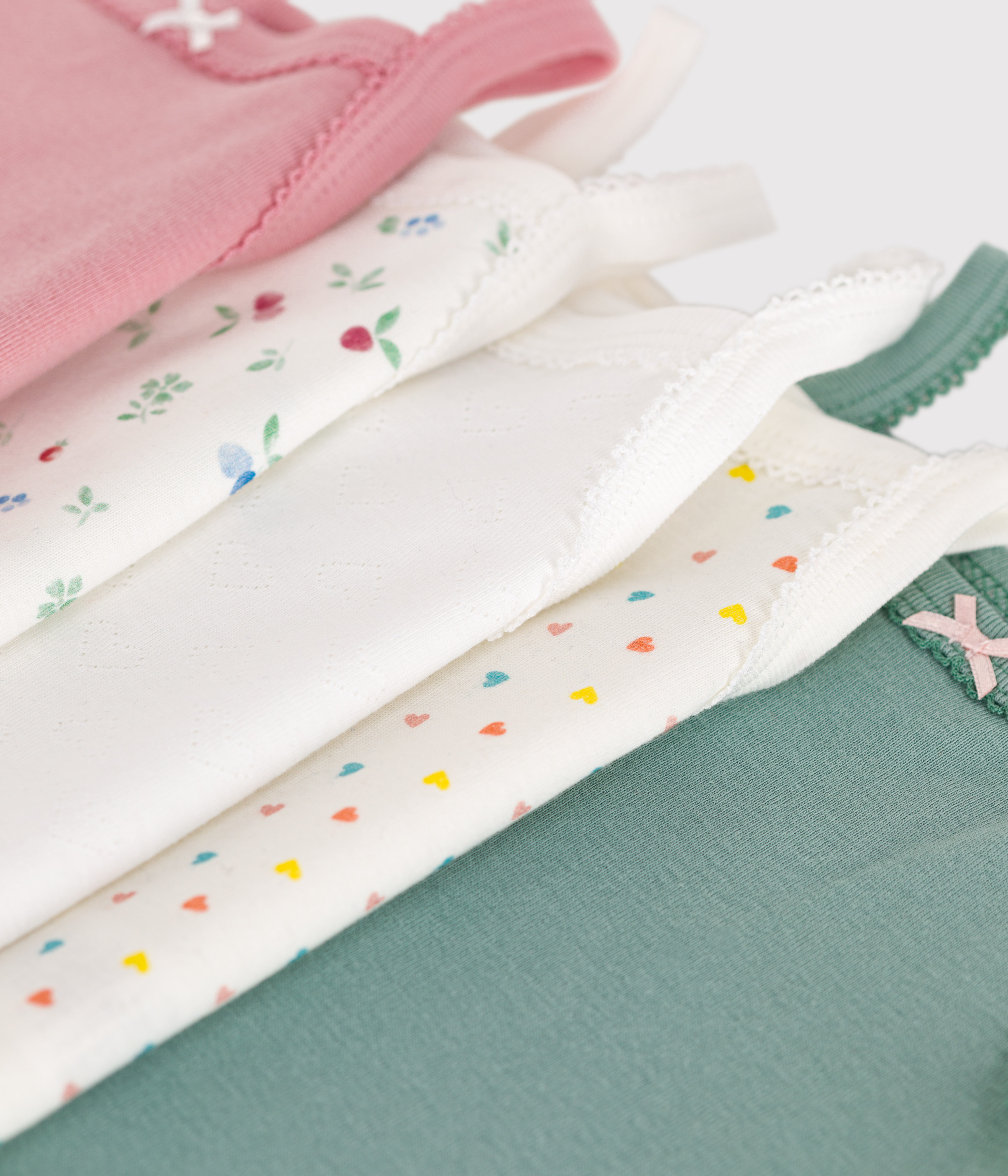 Set of 5 baby cotton bodysuits with straps and floral print