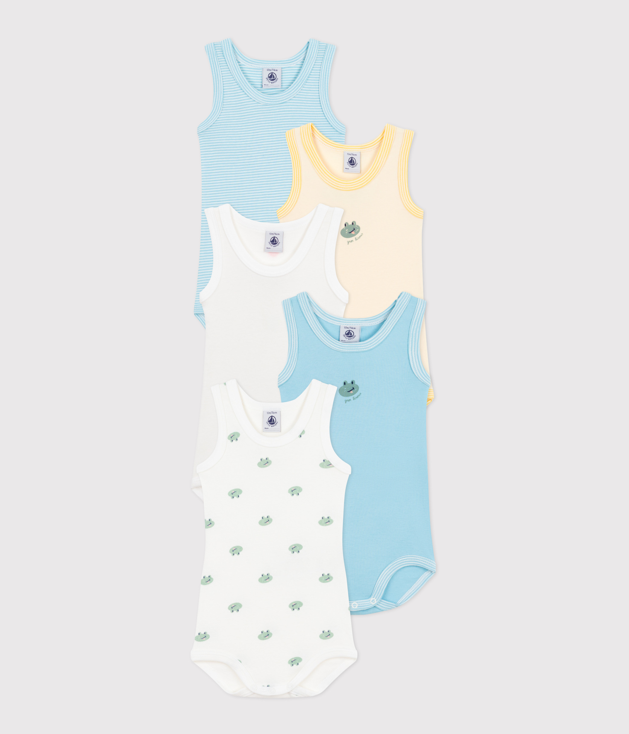 Set of 5 baby sleeveless cotton printed bodysuits