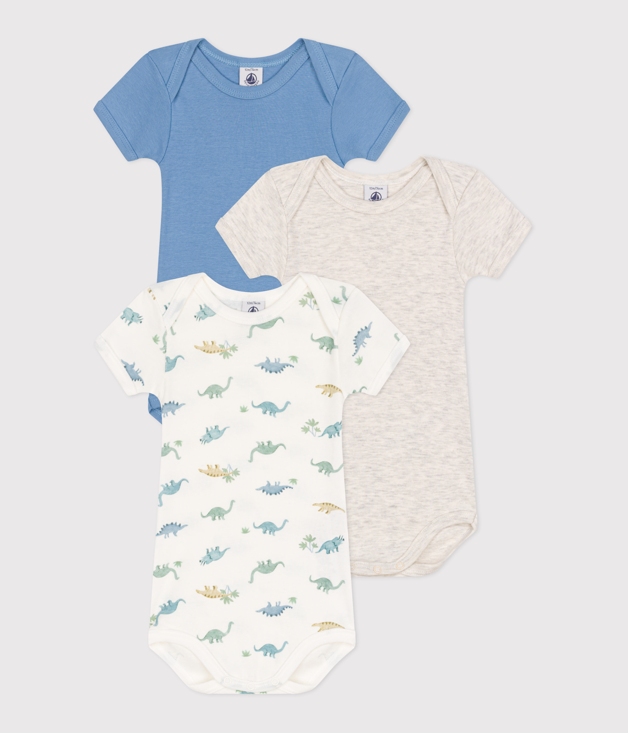 Set of 3 short-sleeved baby printed cotton bodysuits