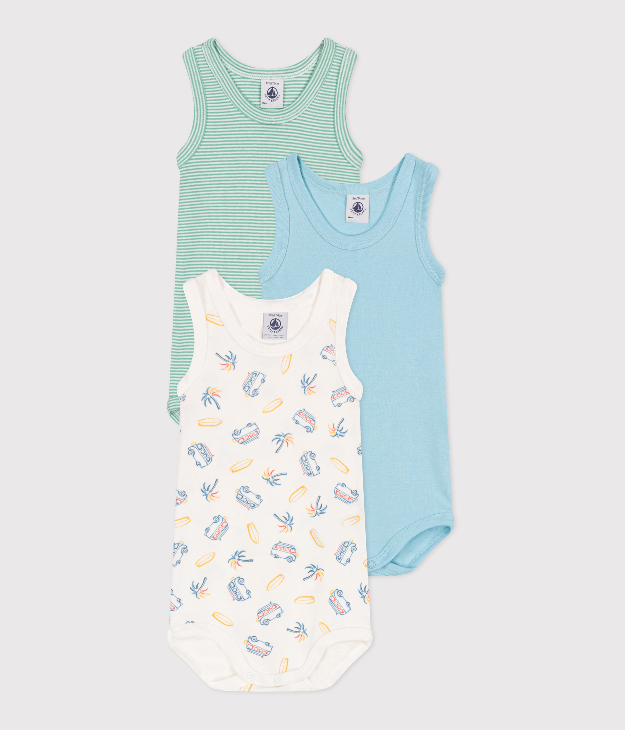 Babies' sleeveless printed cotton bodysuits - 3-Pack