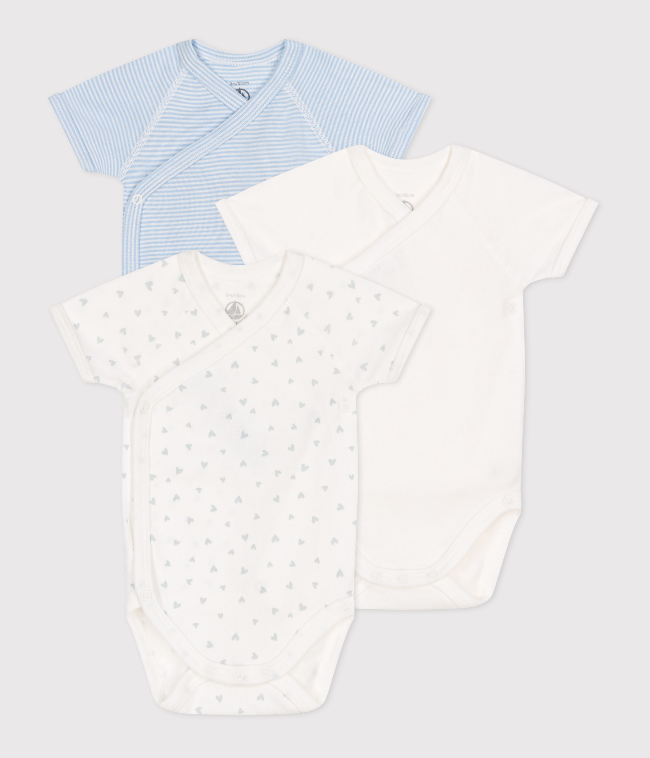 Babies' short-sleeved printed cotton wrapover bodysuits - 3-Pack