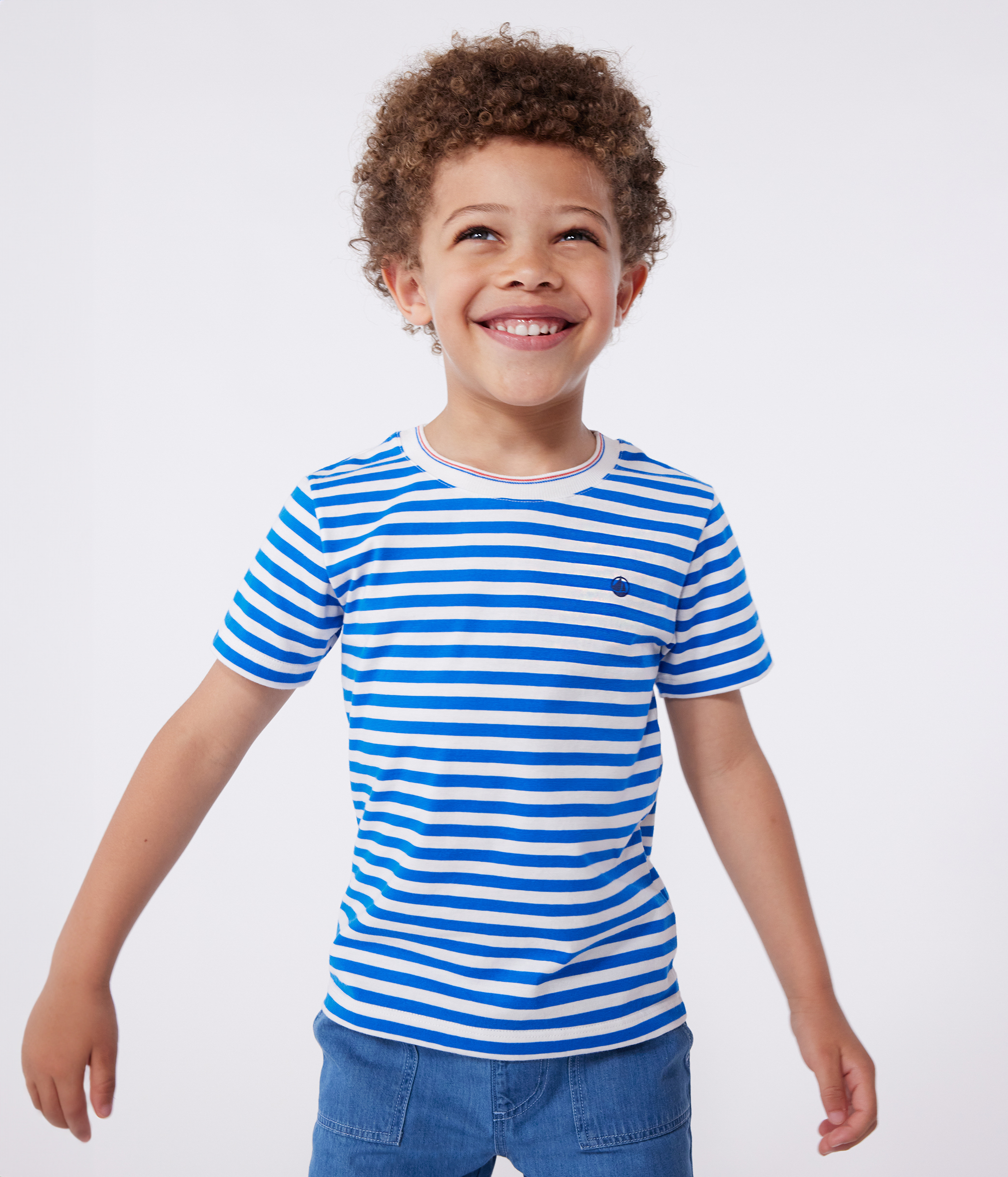 Children's short-sleeved stripy cotton T-shirt