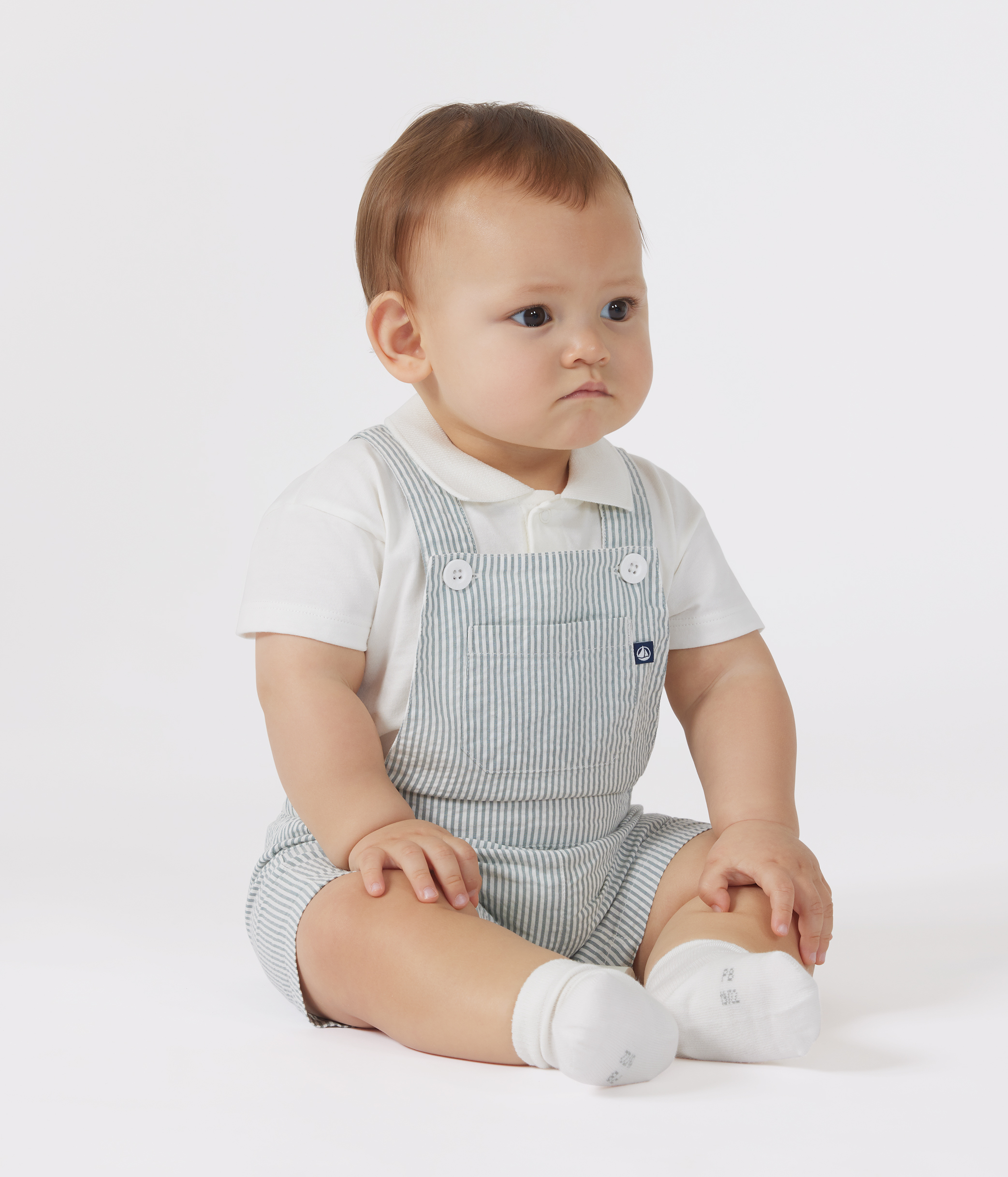 Babies' short-sleeved plain cotton polo shirt