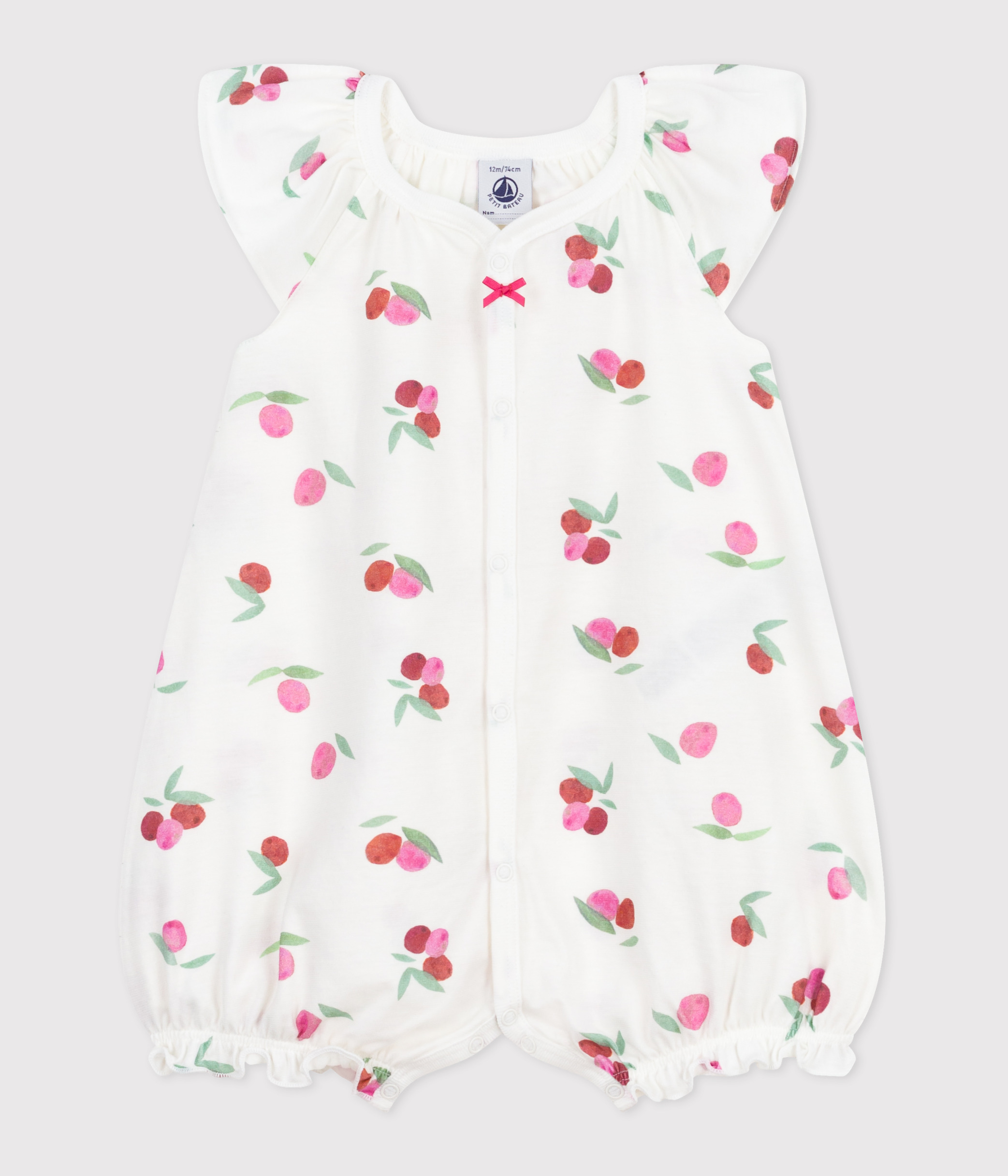 Baby short romper in cotton with fruit print