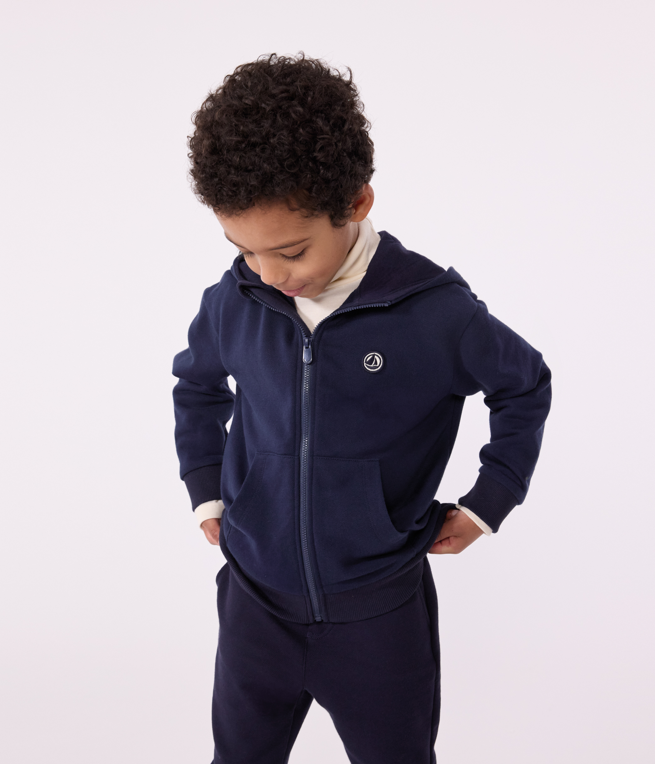 Children's plain cotton zip-up hoodie