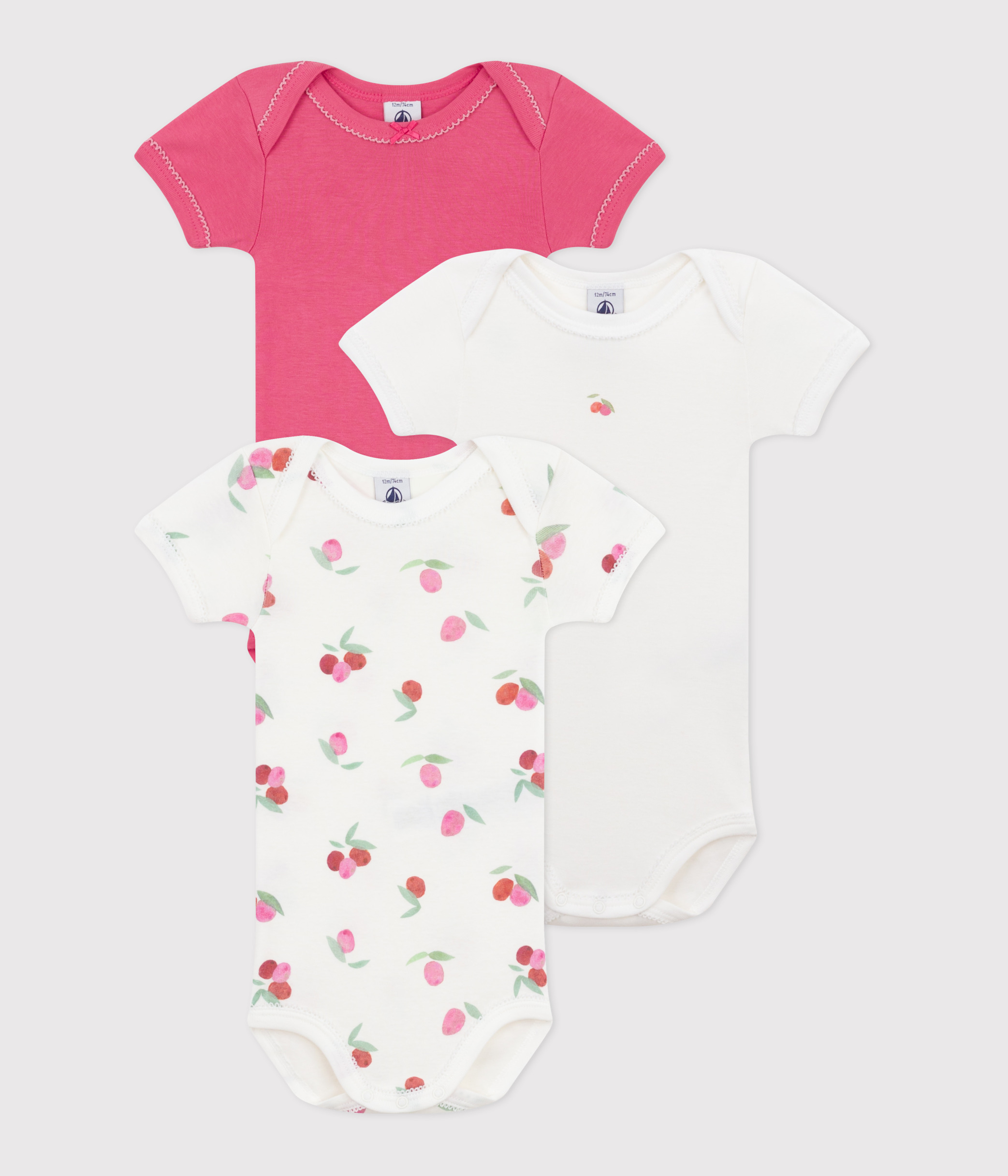 Set of 3 baby cotton short-sleeved floral bodysuits