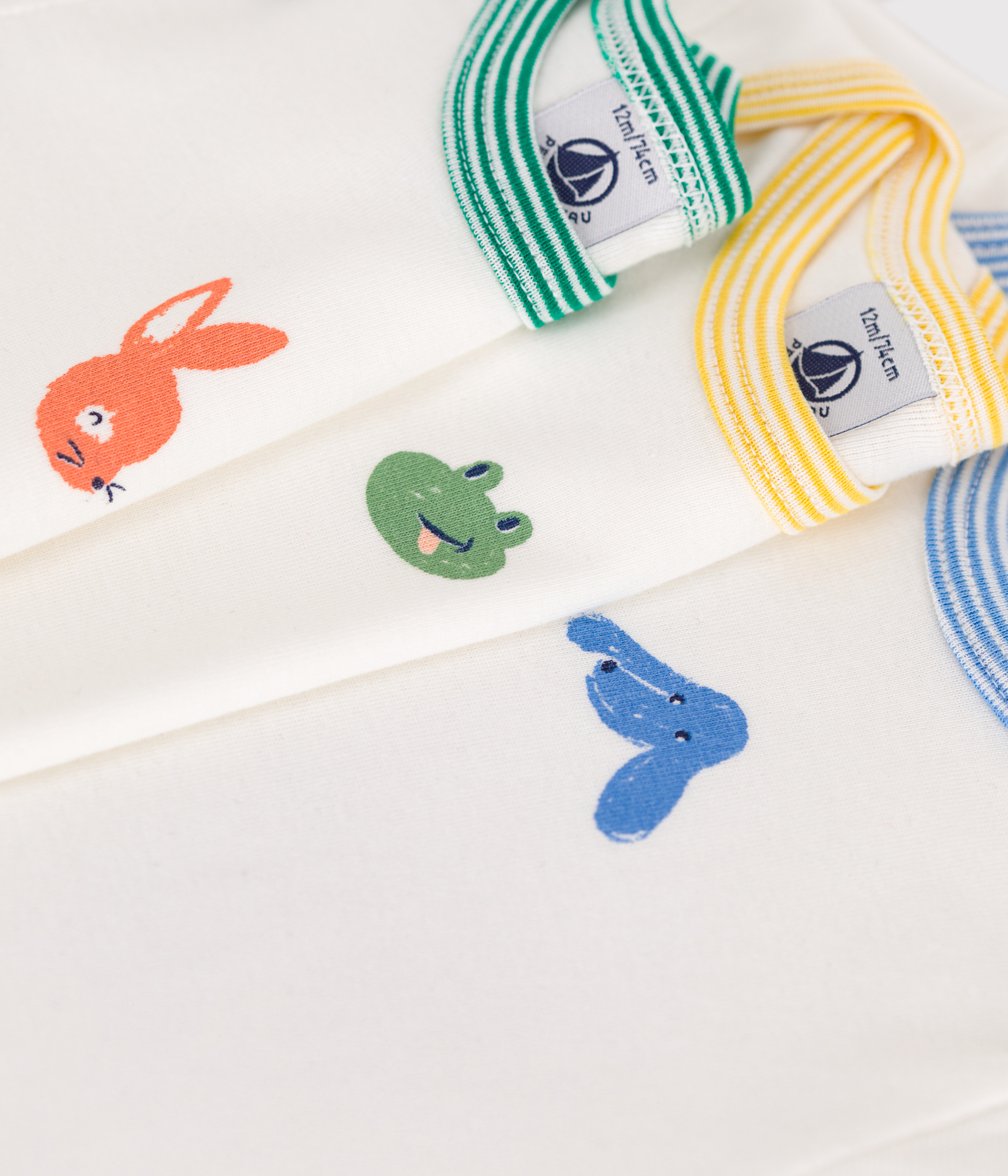 Set of 3 baby cotton short-sleeved bodysuits with animal prints