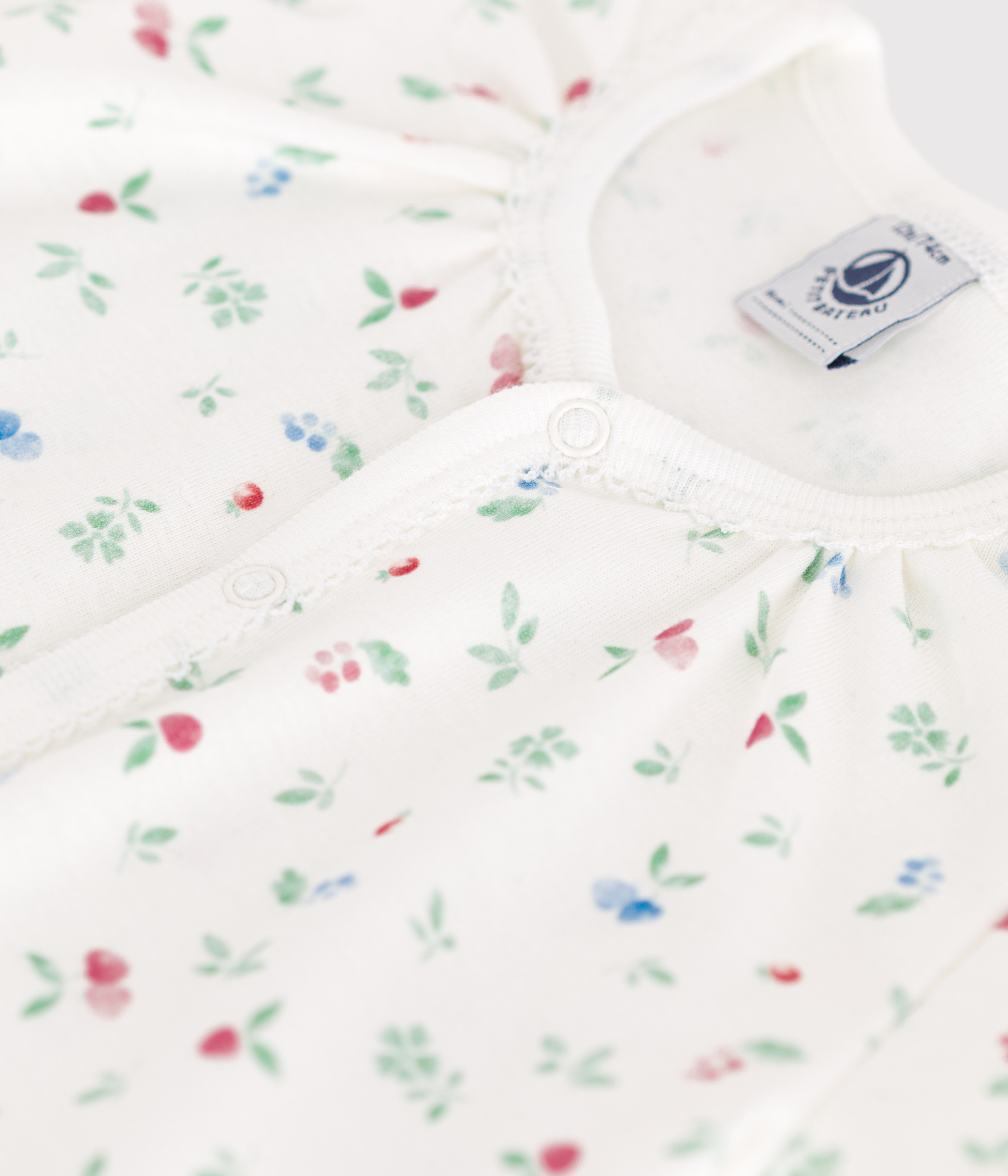 Baby short romper in cotton with fruit print