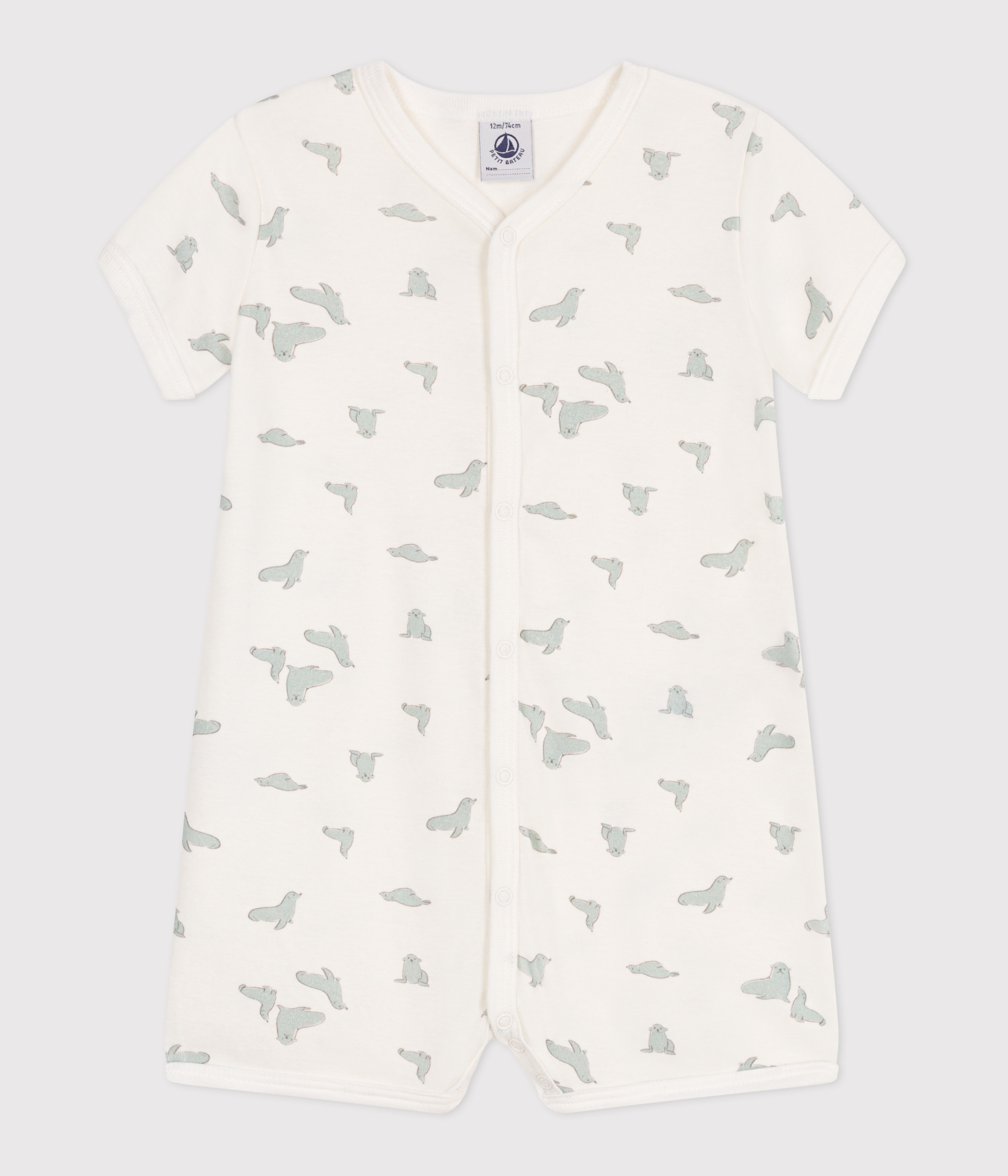 Baby short romper in cotton with seal print