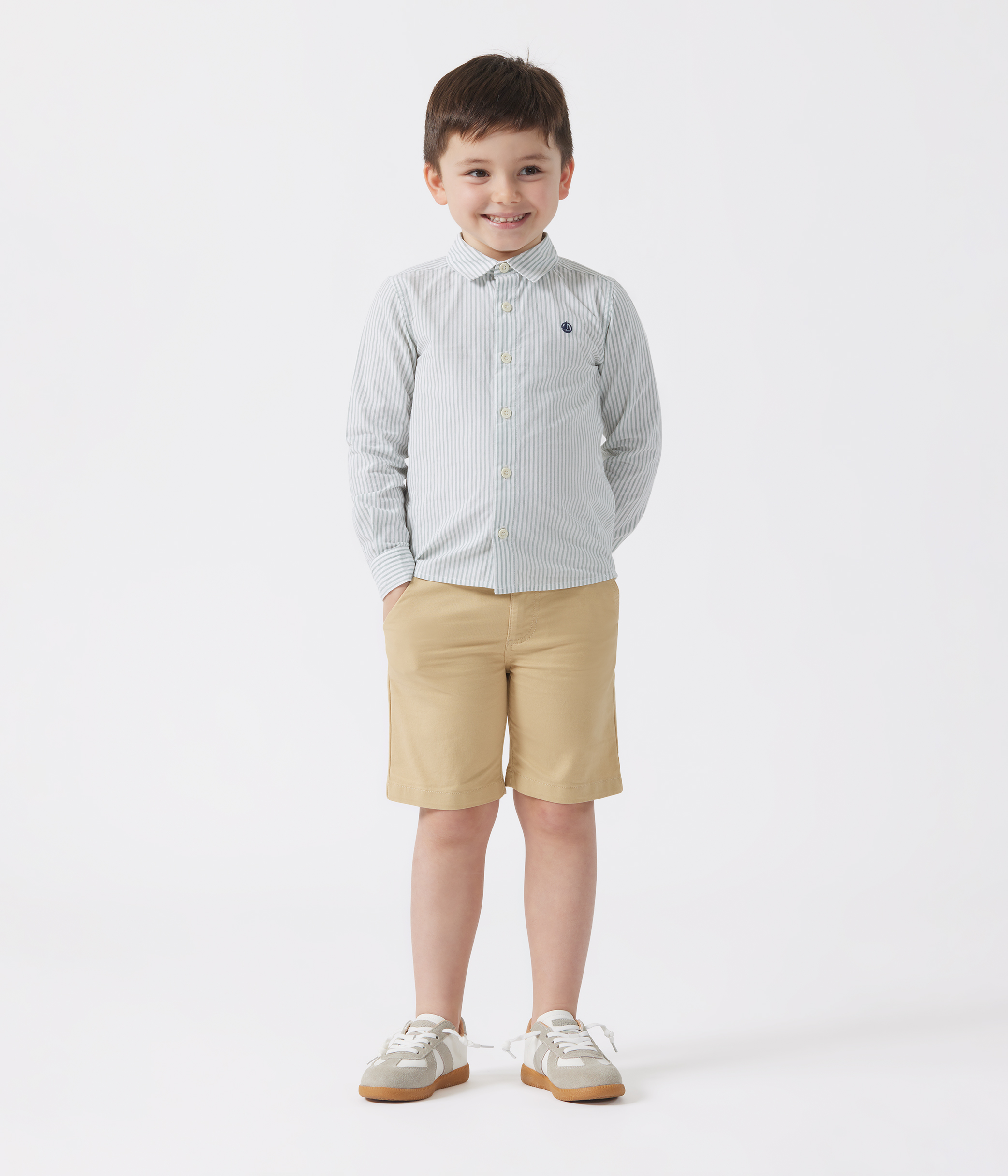 Children's long-sleeved stripy cotton shirt