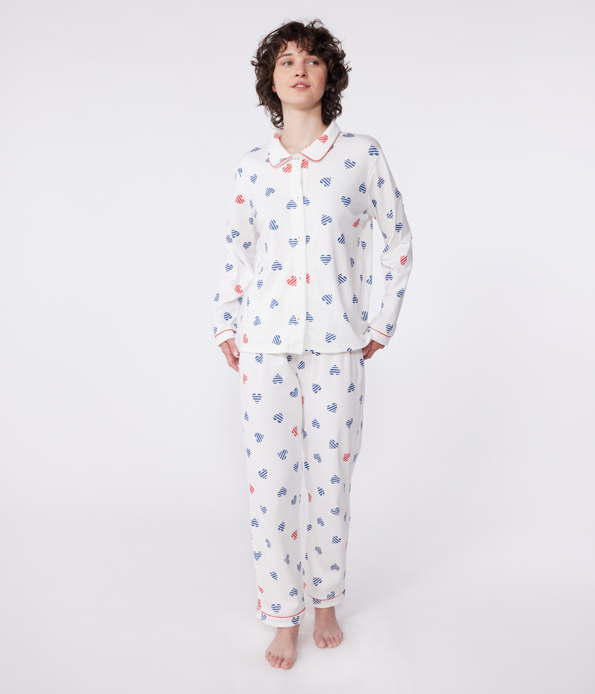 Women's buttoned heart print cotton pyjamas