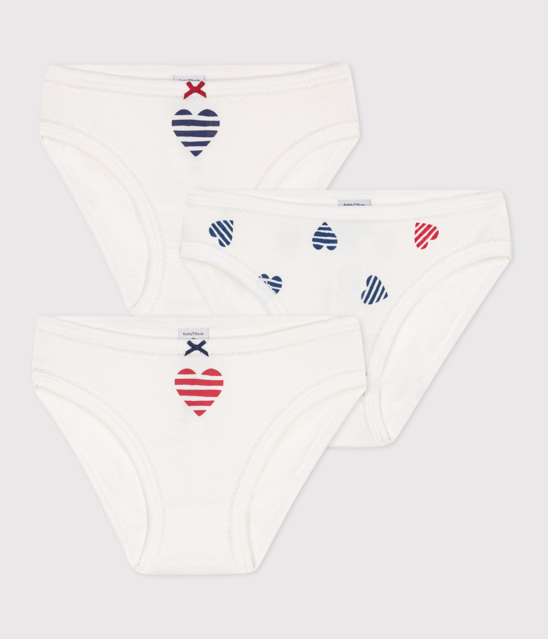 Set of 3 children's cotton panties with heart print