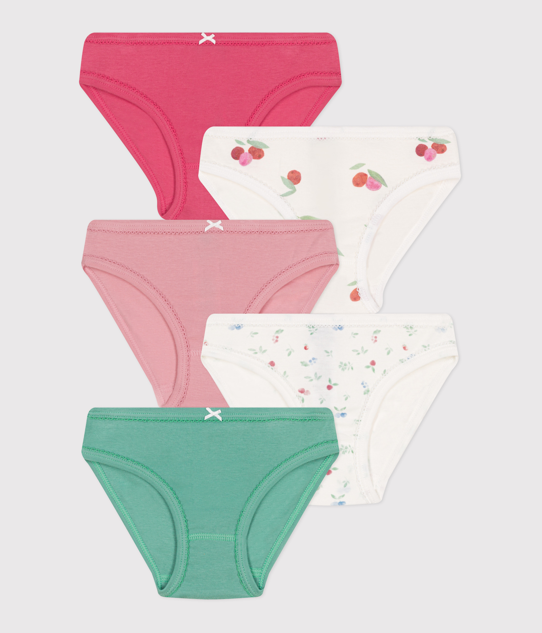 Set of 5 children's cotton panties with fruit print