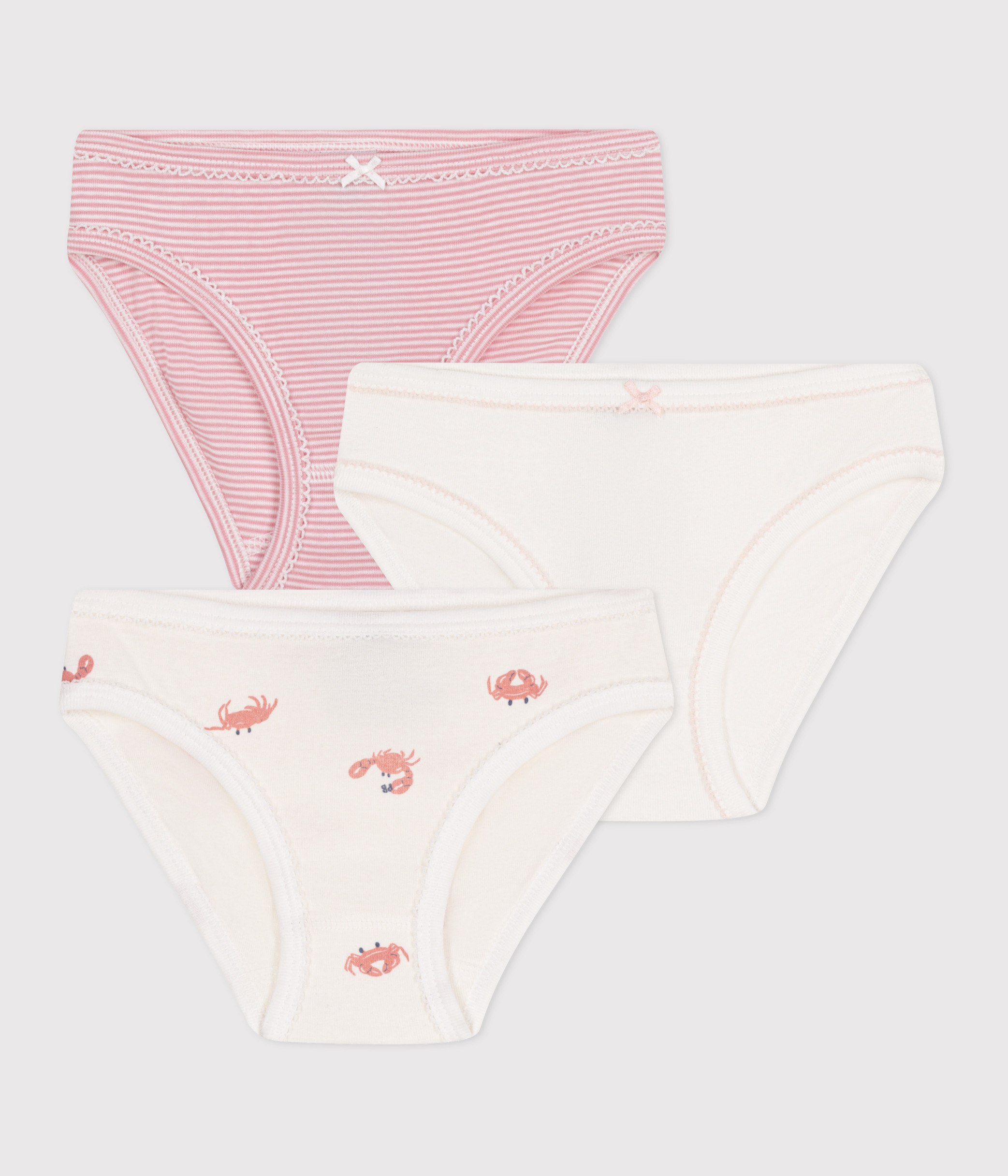 Set of 3 children's cotton panties with crab print