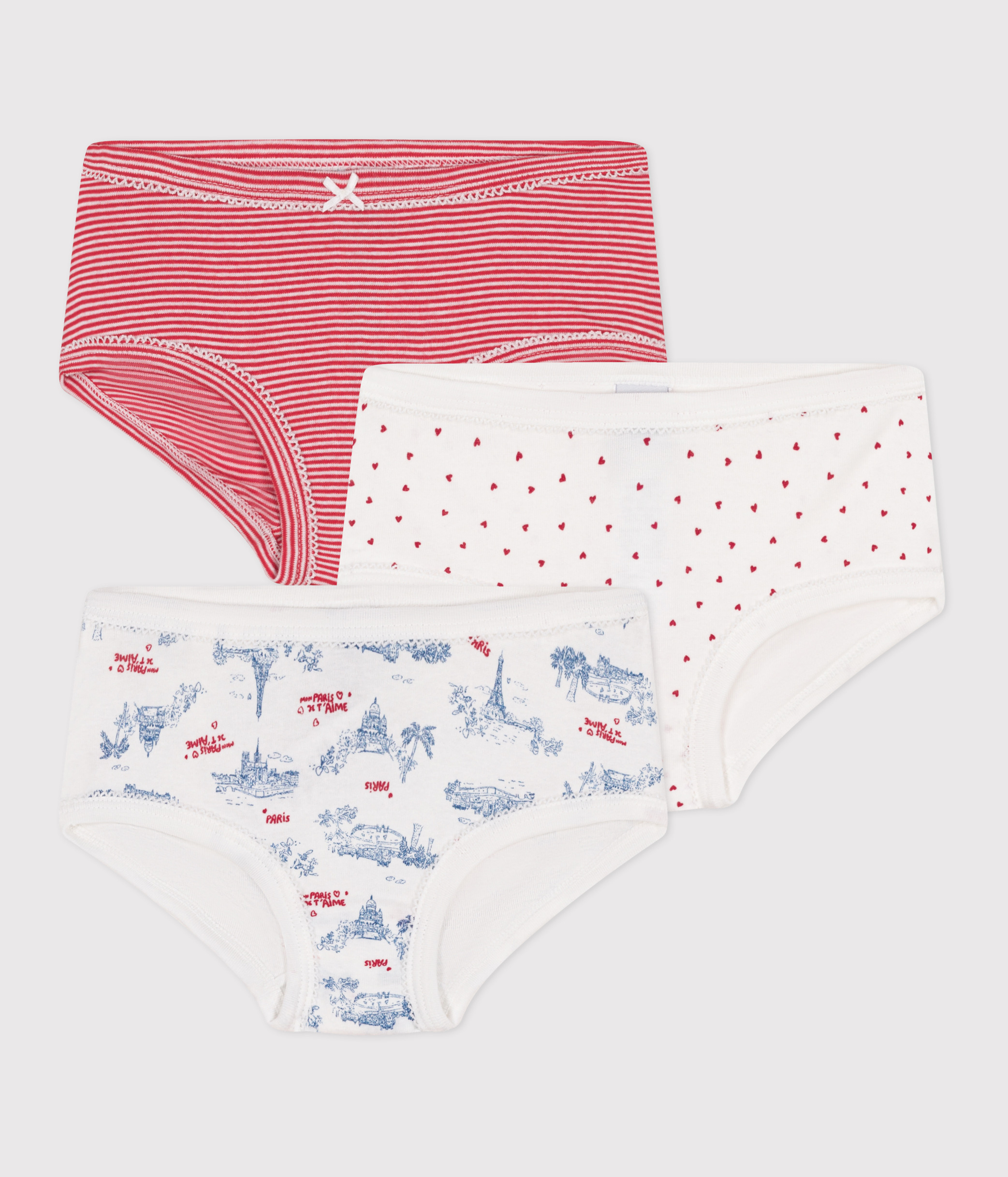 Set of 3 children's high-waisted cotton panties with Paris print