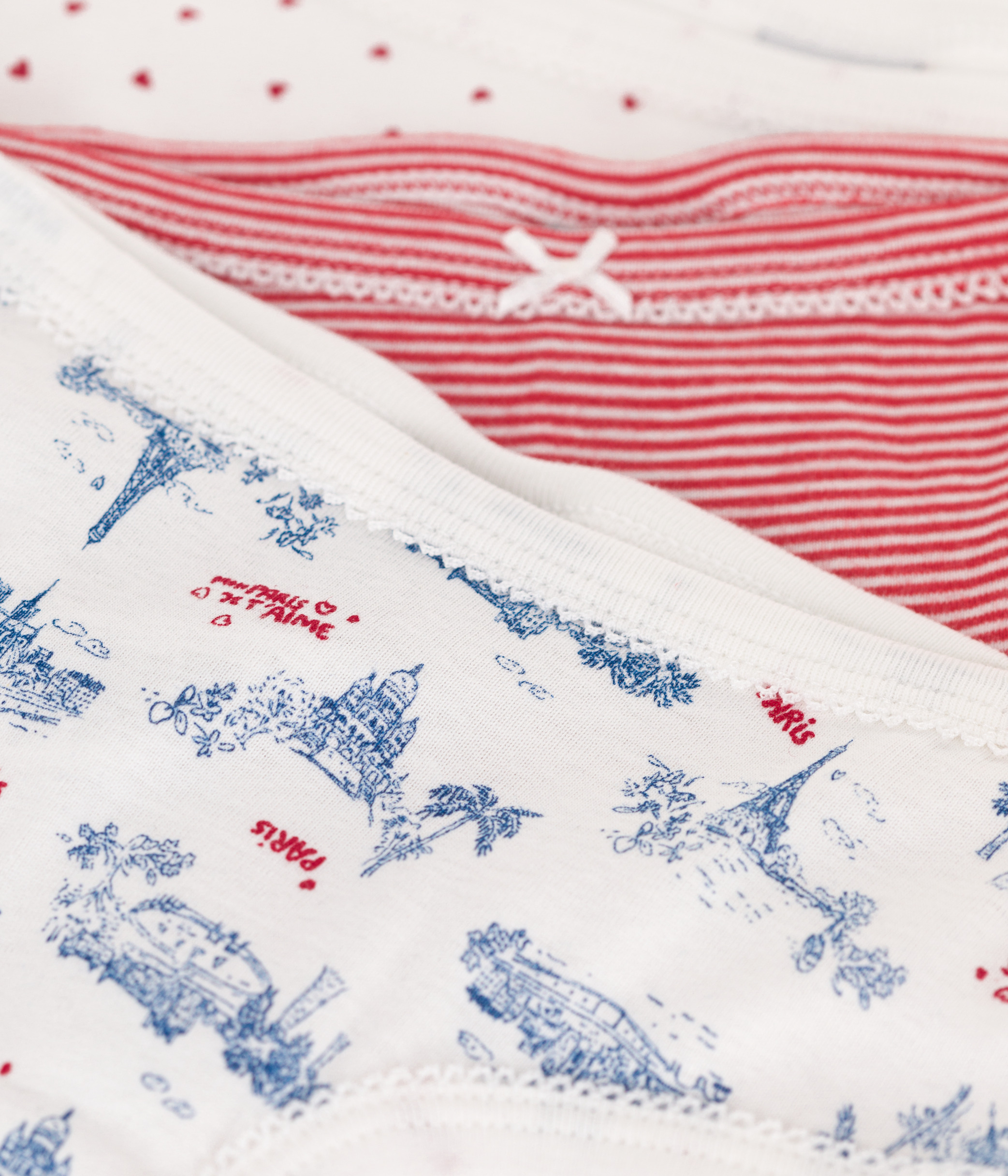 Set of 3 children's high-waisted cotton panties with Paris print
