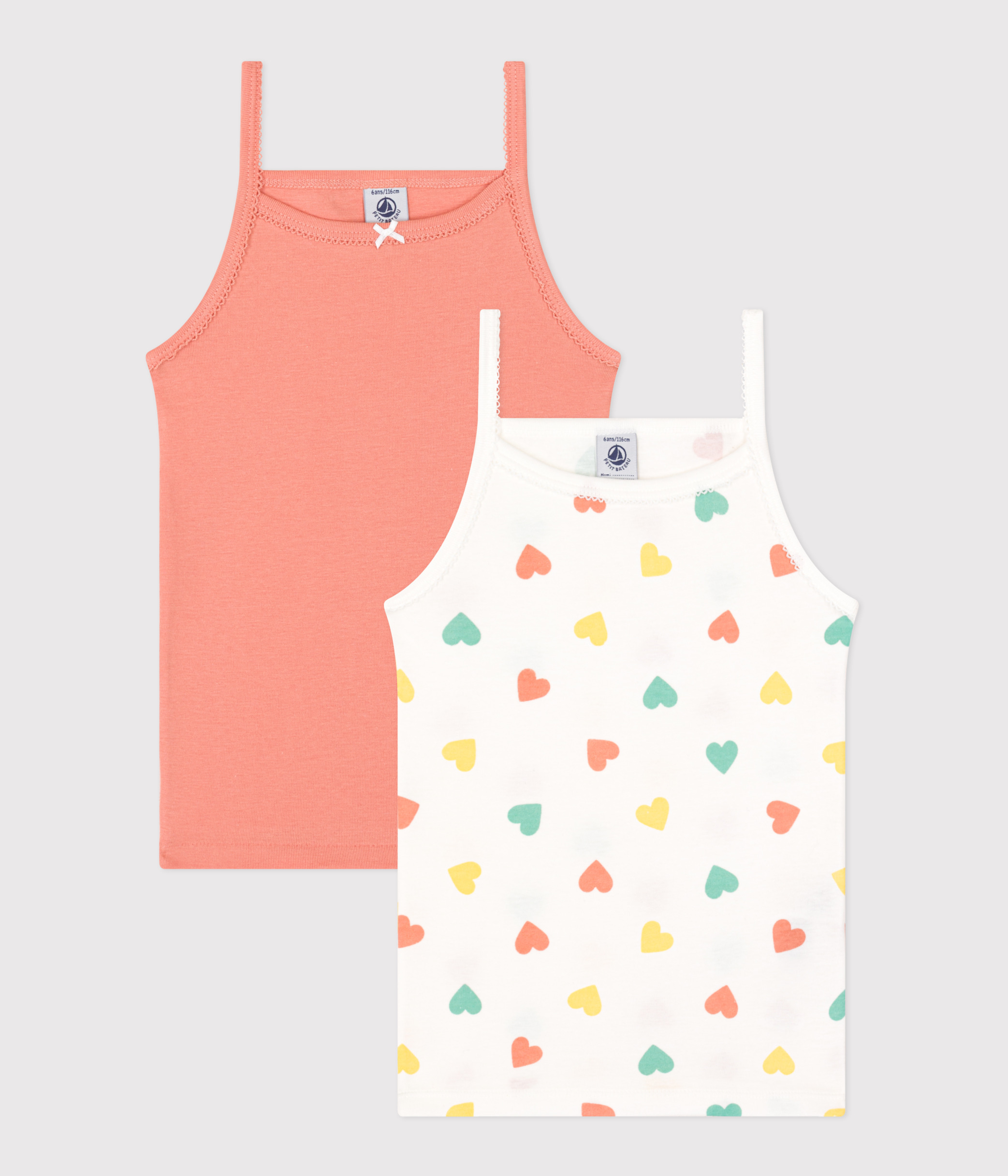 Set of 2 children's cotton tank tops with heart print